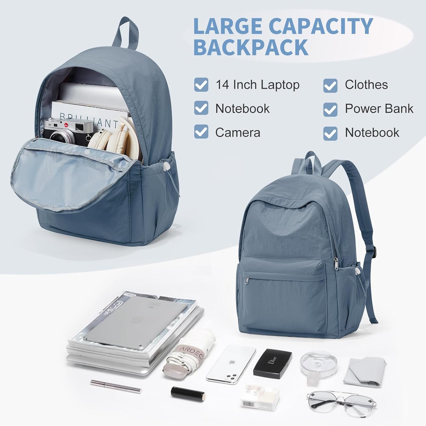 Simple School Backpack For Women Men Aesthetic Medium Backpack Lightweight Casual Daypack College Backpacks Cute Bookbag for Teens Girls Boys Basic Bagpack（Blue）