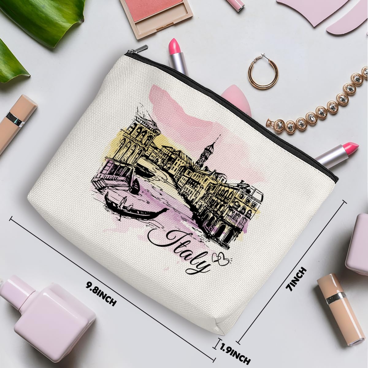 Watercolor Italy Gifts Makeup Bag Cosmetic Bag Italy Souvenirs Funny Italian Italy Travel Birthday Bachelorette Girls Trip Friendship Gifts for Italians Lovers Women TeensSister Bridesmaid Graduation