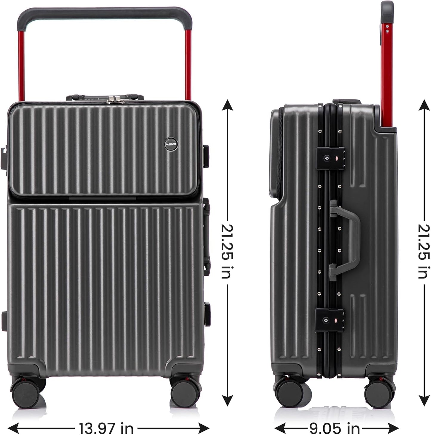20 Inch Carry On Luggage with Spinner Wheels,Aluminum Frame PC Hard Shell Suitcase with USB Port,Lightweight Travel Luggage Airline Approved for Men Women (Iron Gray)