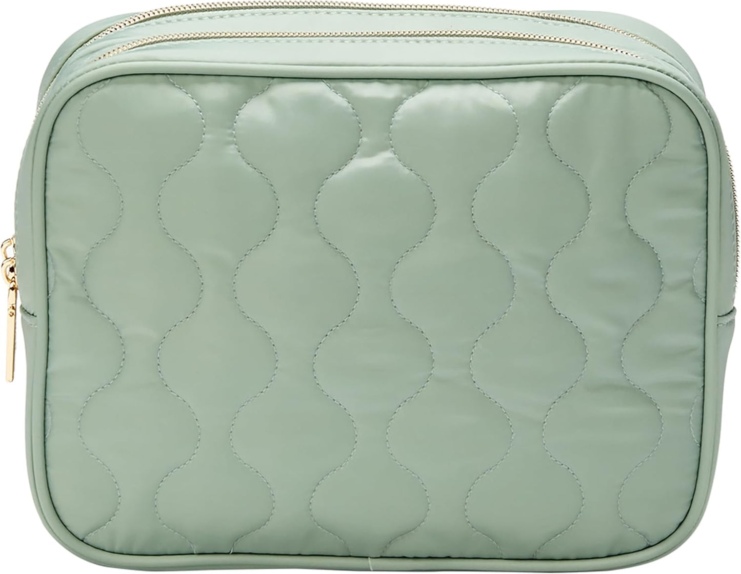 Conair Double-Zip Toiletry Travel Bag, Travel Makeup Bag Organizer, 2 Zippered Compartments, Easy to Clean, 1 Count, Sage Green
