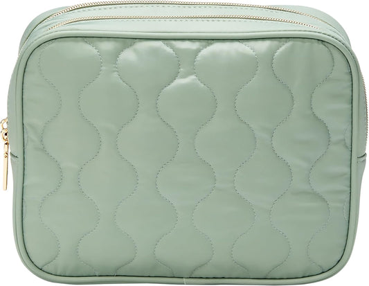 Conair Double-Zip Toiletry Travel Bag, Travel Makeup Bag Organizer, 2 Zippered Compartments, Easy to Clean, 1 Count, Sage Green