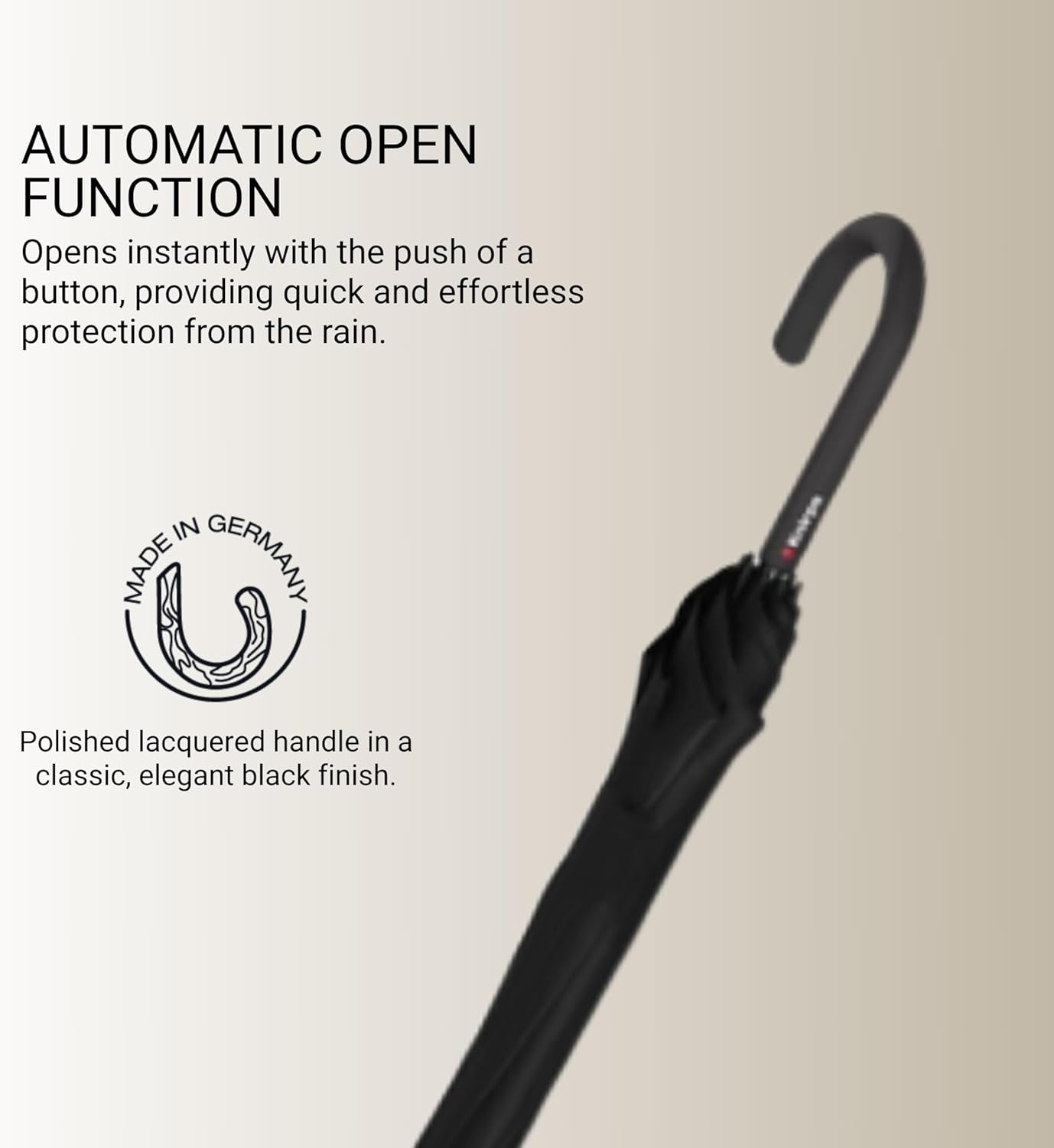 Knirps T.760 Stick Automatic Auto Open Rain Umbrella With Curved Handle - Windproof Travel Cane With Automatic Open Button - For Adults - 107cm Diameter