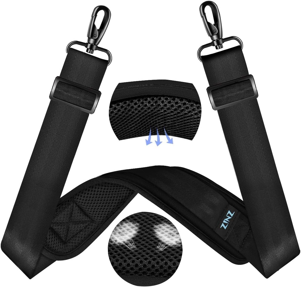 ZINZ 60" Universal Bag Strap with Ultra-Thick Fixed Breathable Pad Adjustable Heavy-Duty Shoulder Strap for Laptop Bag Crossbody Luggage Gym Bag Camera Bag and More -B01K01