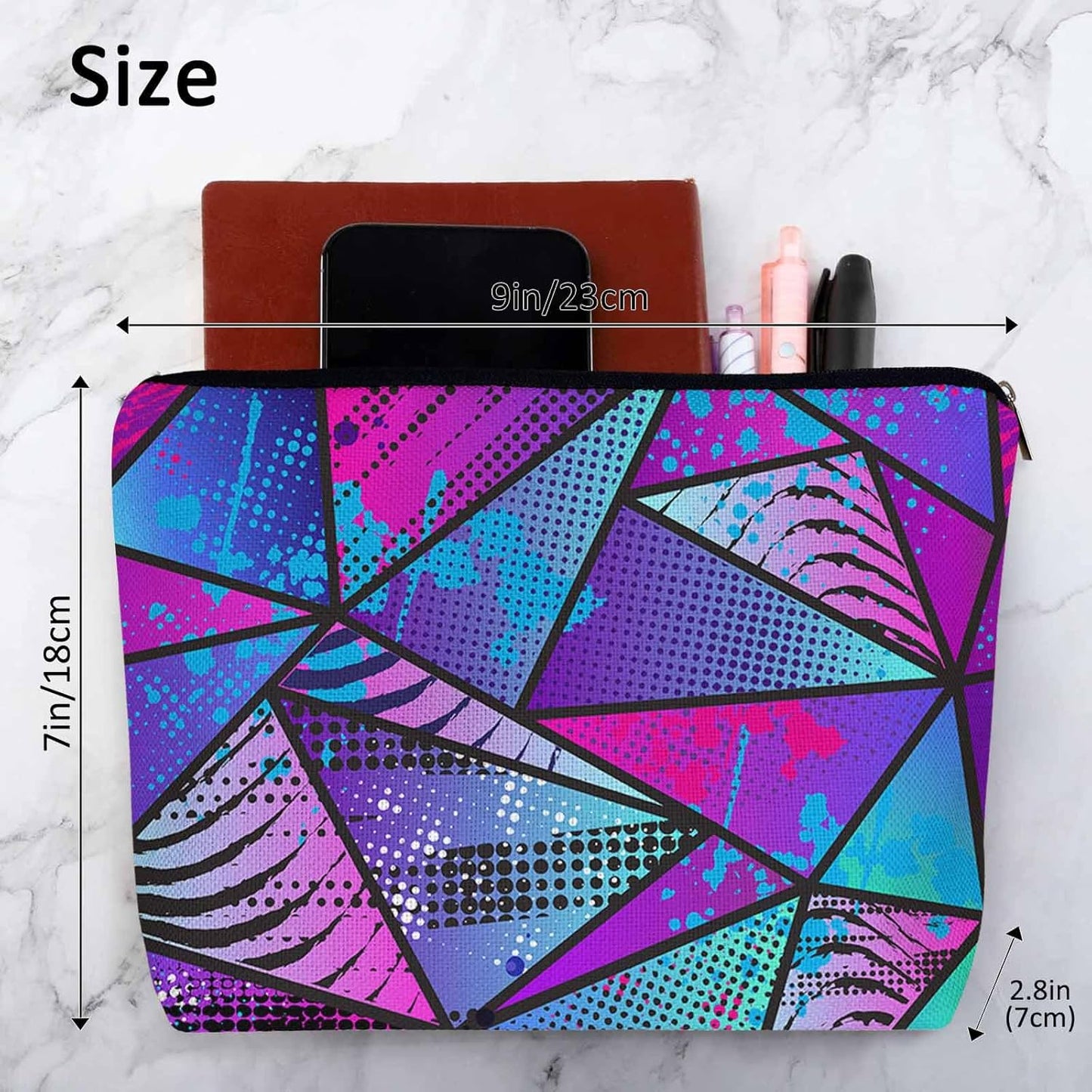 Chaotic Triangles Makeup Organizer Bag Cosmetic Bag For Men Women Chaotic Geometric Graffiti Triangle Travel Toiletry Bag Flax Makeup Bags Purse Business Makeup Pouch For Toiletries Cosmetics