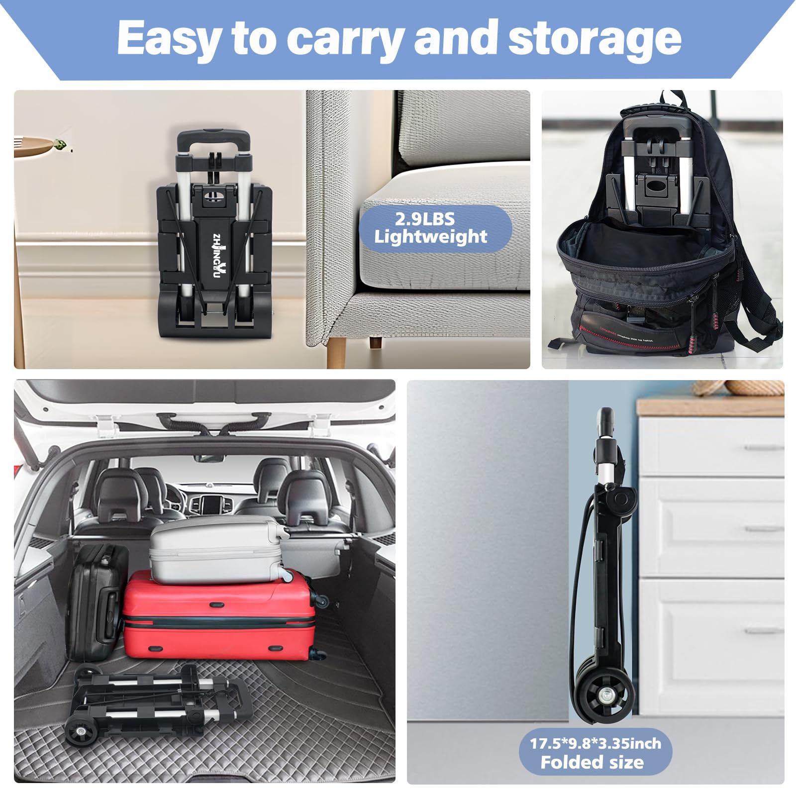 Folding Hand Truck Aluminum Trolley,Small Dolly, Foldable Hand Cart,
