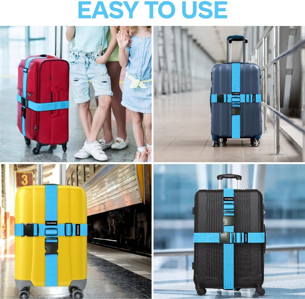 4 Pack Luggage Straps, Adjustable Suitcase Belts 72" x 2" with Quick Release Buckle, Durable Travel Accessories for Secure Luggage and Easy Identification (Blue)
