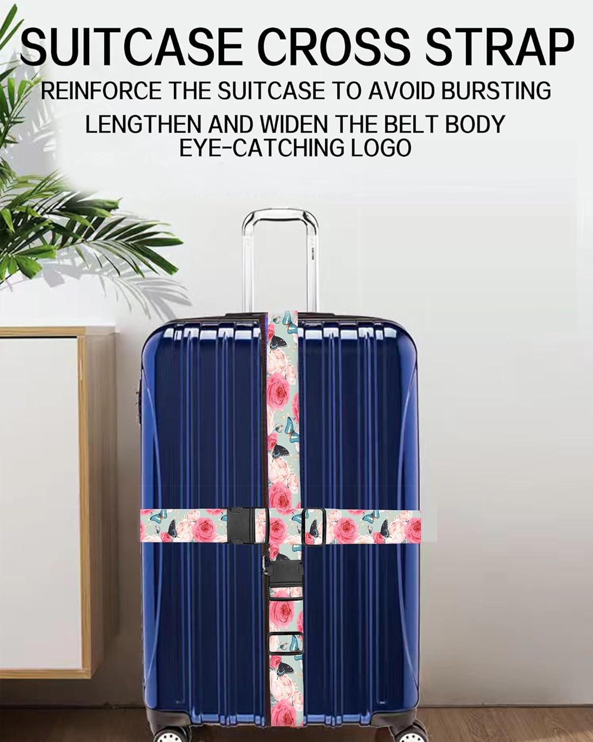 Luggage Straps for Suitcases, Adjustable Travel Belt, Durable Wide Luggage Strap, Cute Suitcase Strap Identifiers with Buckle, Bag Straps for Luggage, Cute Rose Butterfly
