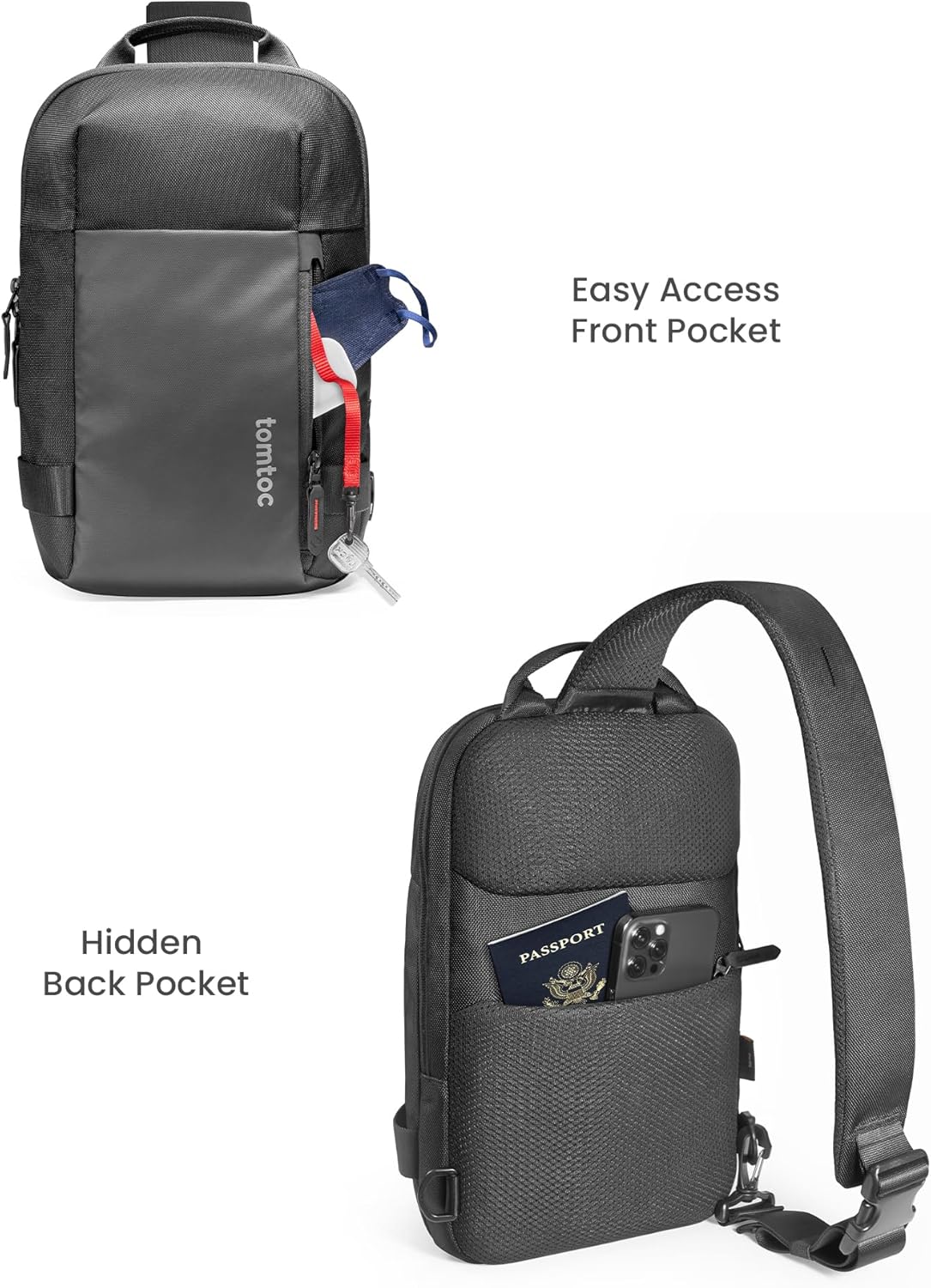 tomtoc 5L Compact Sling Backpack for Men Women, Lightweight Crossbody Shoulder Bag for 11 inch iPad Pro M5/M4, iPad Air M3/M2, 11" iPad A16, Nintendo Switch 2/Rog Xbox Ally X, EDC Daypack - XS Size