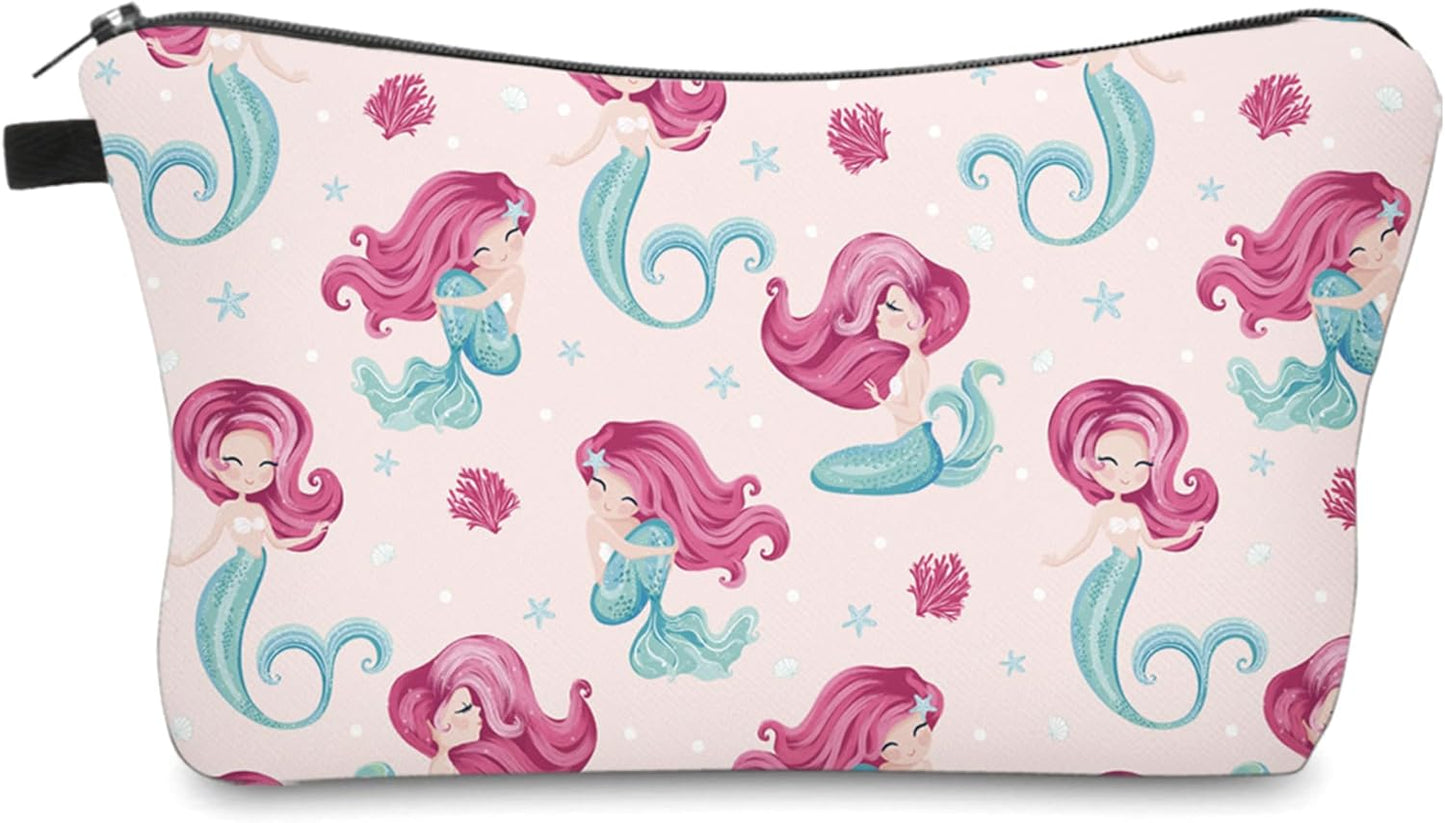 Cute Travel Makeup Bag Cosmetic Bag Small Pouch Gift for Women (Pink Mermaid)
