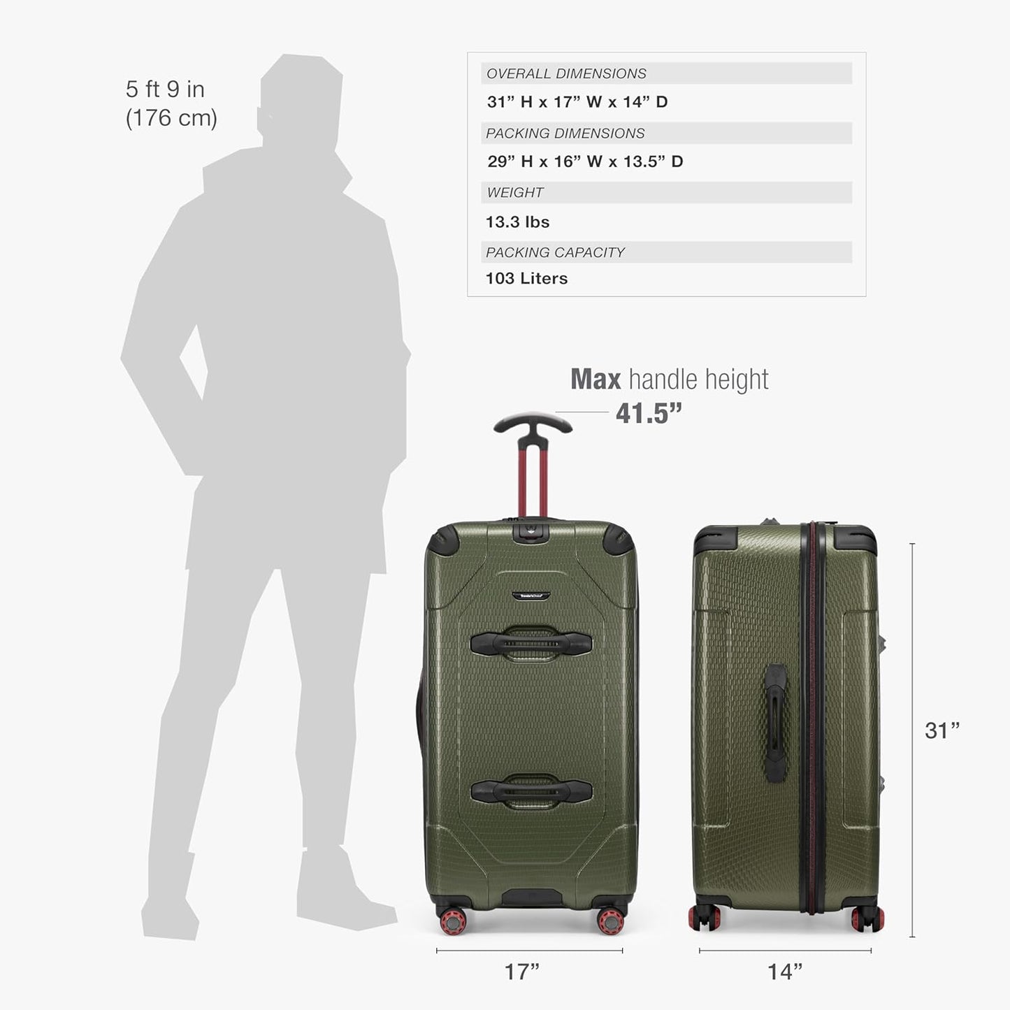 Traveler's Choice Maxporter II Hardside Spinner, TSA Lock, Dark Green, 30" Trunk Luggage