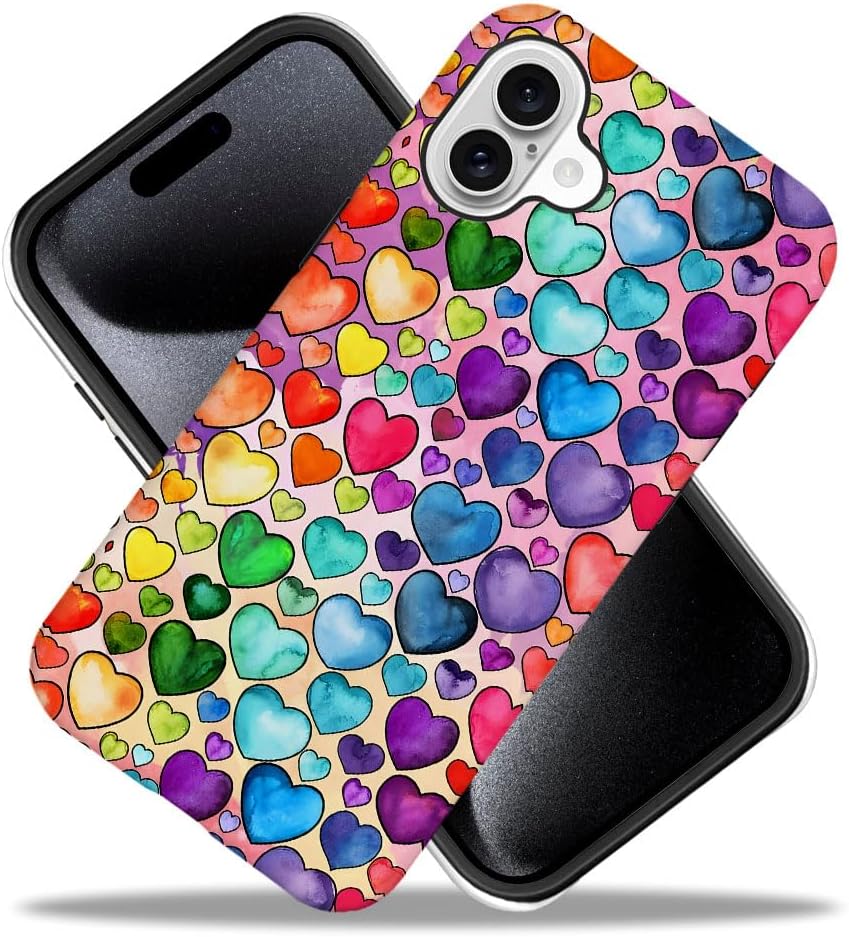 SEized Case Compatible with for iPhone 16 Plus,Colorful Heart Lovely Cute Pink Phone Case for Girl Women Boy Men,Durable Protection Phone Case for iPhone 16 Plus
