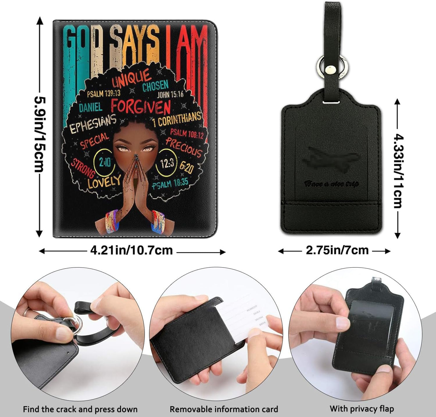 Passport Holder Women Wallet with Luggage Tag, Leather Passport Cover with RFID Blocking, Travel Accessories Multi Card Slot Passport Case for Men，God Says i am an African Girl