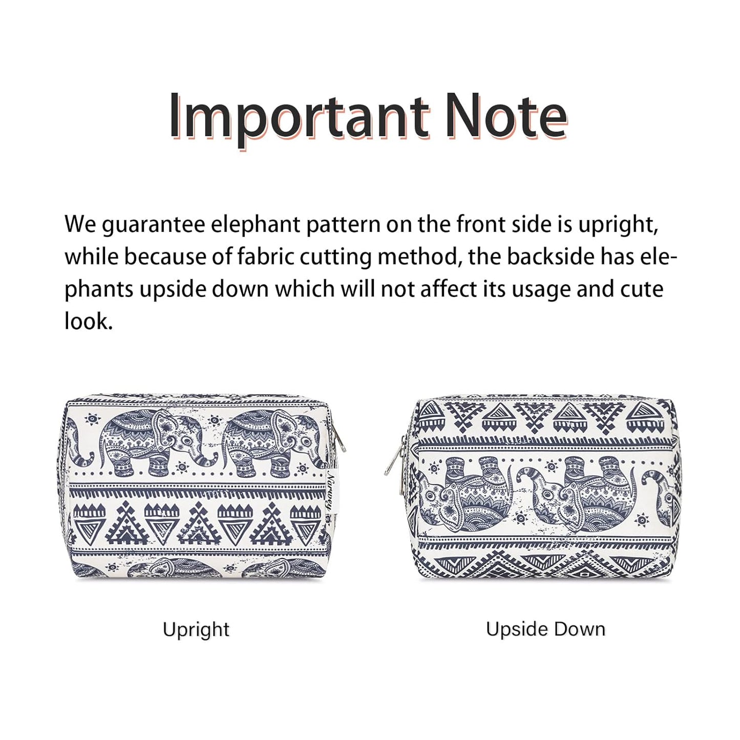 Narwey Cute Makeup Bag Travel Cosmetic Bag Organizer Toiletry Bag Make Up Bags with Compartments for Women Girls (Large, Elephant)
