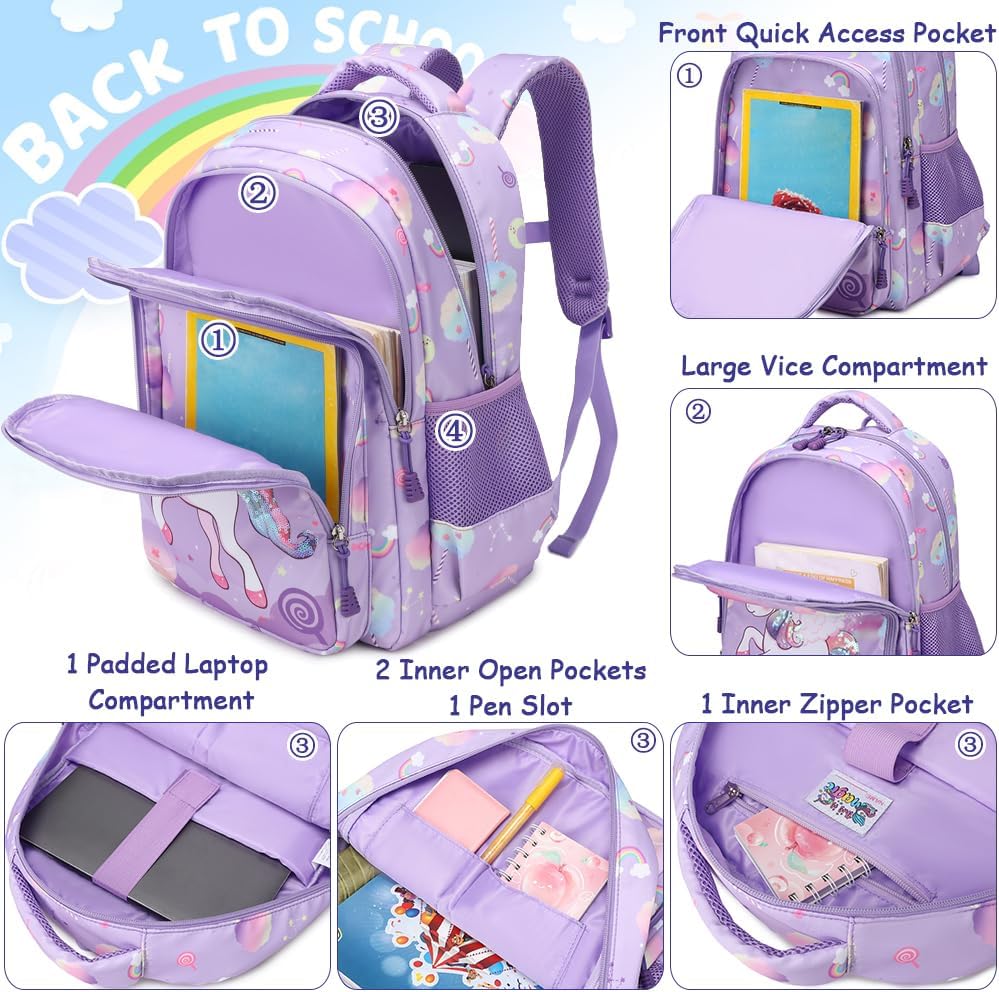 Meisohua Girls Backpack with Lunch Box 3 in 1 Set Kids Backpack for Girls Preschool Kindergarten Elementary School Backpack