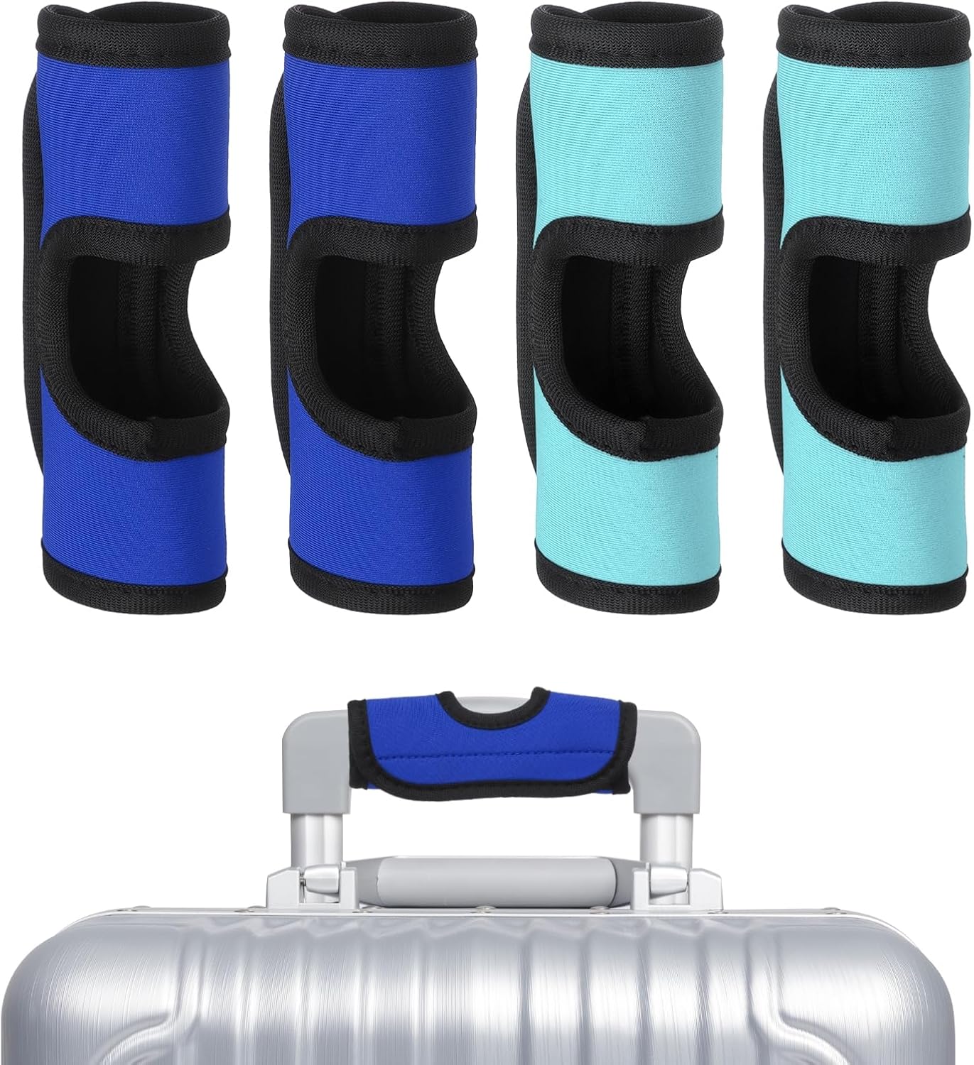 uxcell Luggage Handle Wrap, 4 Pcs Hollow Neoprene Handbag Grip Cover Protector Luggage Identifiers Suitcase Handle Wraps for Luggage Suitcase Travel Bags, Cyan/Sapphire Blue