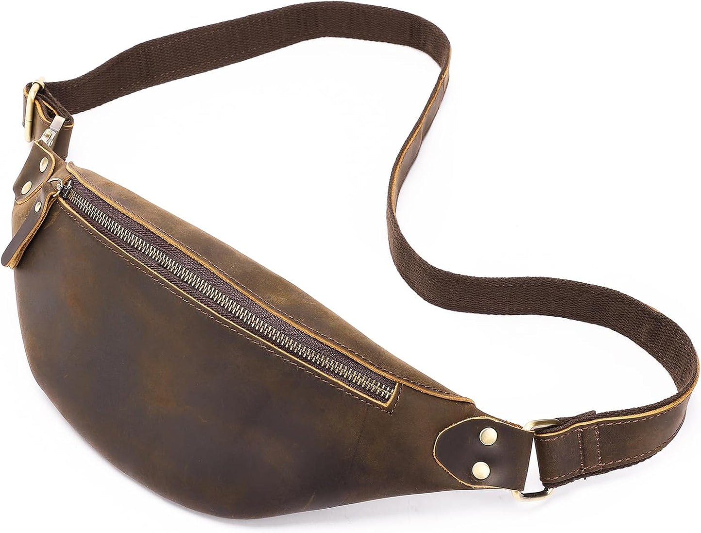 Vintage Genuine Leather Fanny Pack Small Waist Bag Travel Sling Pouch with Adjustable Leather Belt Coffee