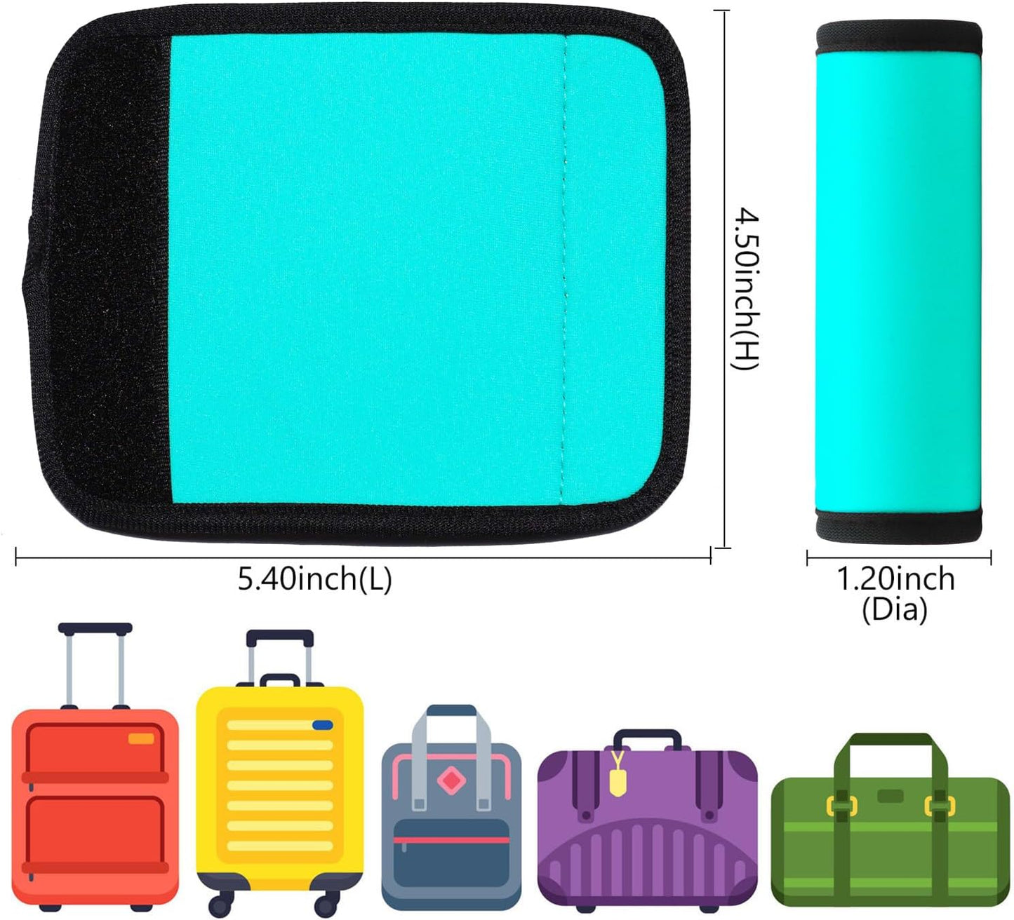 Luggage Handle Wrap 6 Pack-Neoprene Luggage Handle Wraps for Suitcase/Beach Bag/Backpacks Bright Suitcase Identifiers Travel Accessories for Airplane (Aqua)