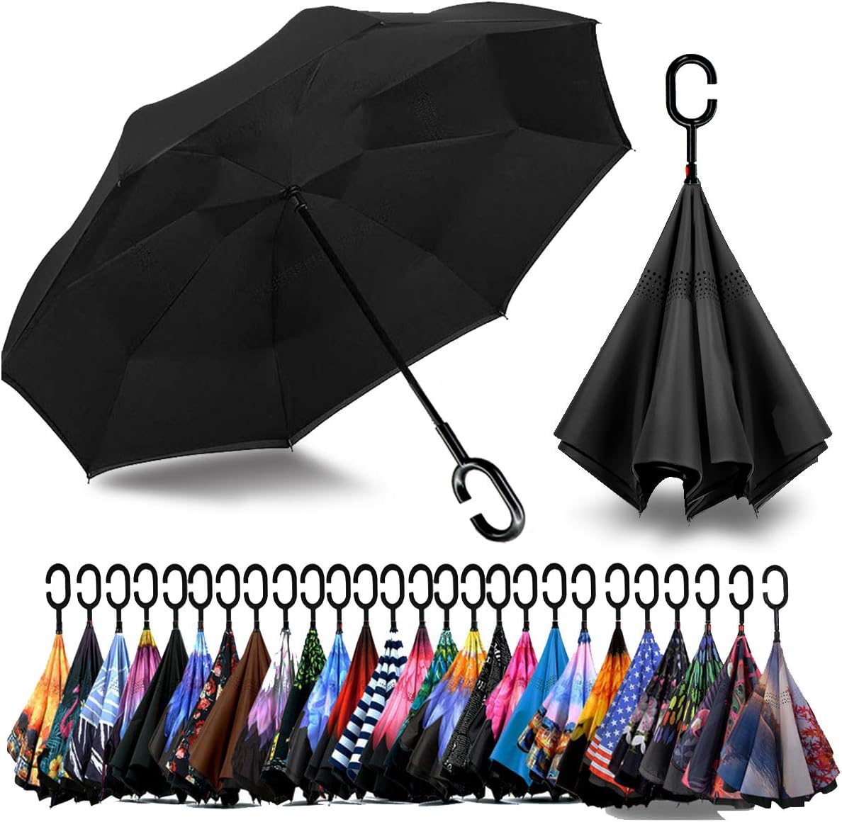 SIEPASA 49/56 Inch Inverted Reverse Upside Down Umbrella, Extra Large Double Canopy Vented