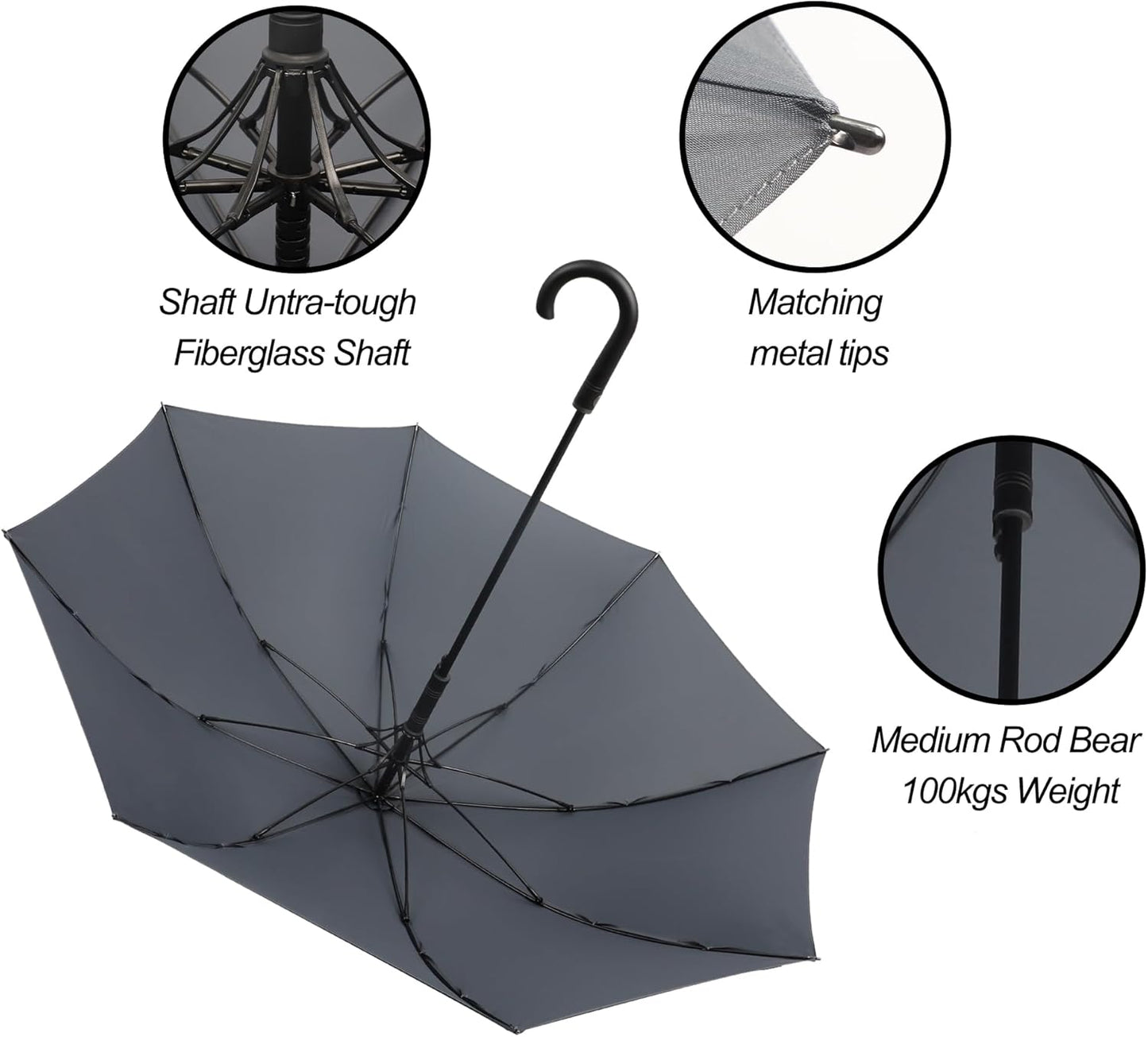 Large Stick Umbrella Windproof Automatic Open 50 Inch Umbrella with Hook Handle,Over Sized J Handle Umbrellas for Men and Women,Windproof Unbreakable Stick Rain Golf Umbrella.