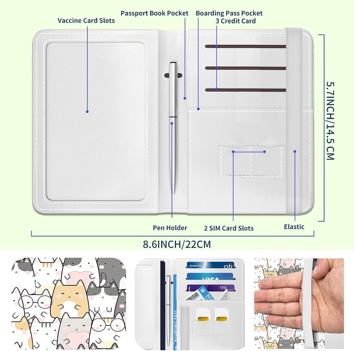 Passport Holder for Travel Essentials, Leather RFID Blocking Passport Wallet Cover Case, Cute Passport Book Holders for Women and Men Cute Cats