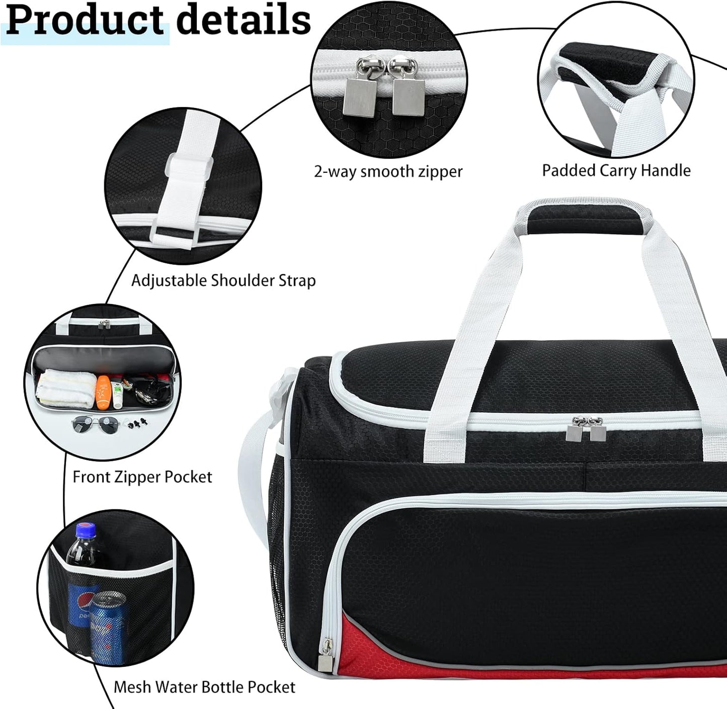 Mens Gym Bag 21 inch Large Overnight Weekender Duffle Bag for Travel Sport-White/Black