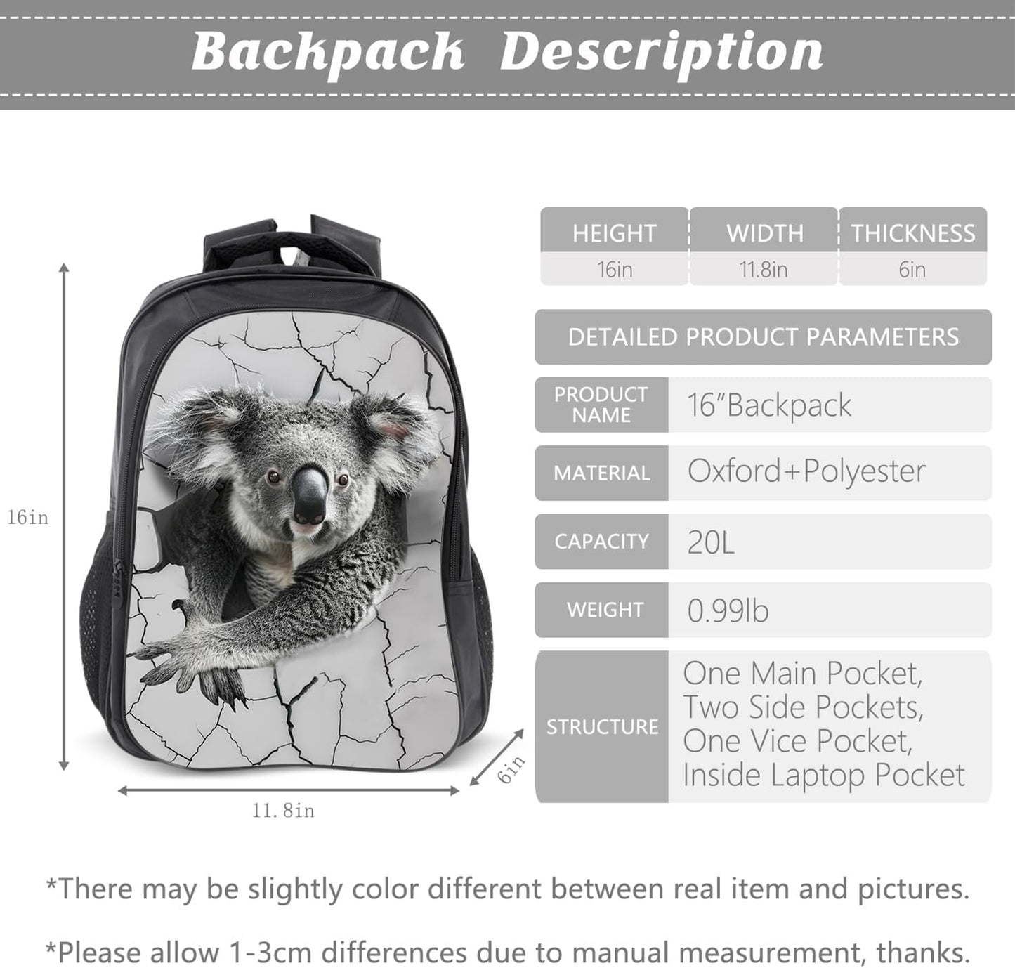 Koala Backpack Kids Bookbag 16inch Schoolbag With Lunch Box Bag And Pencil Case Set For Boys Girls