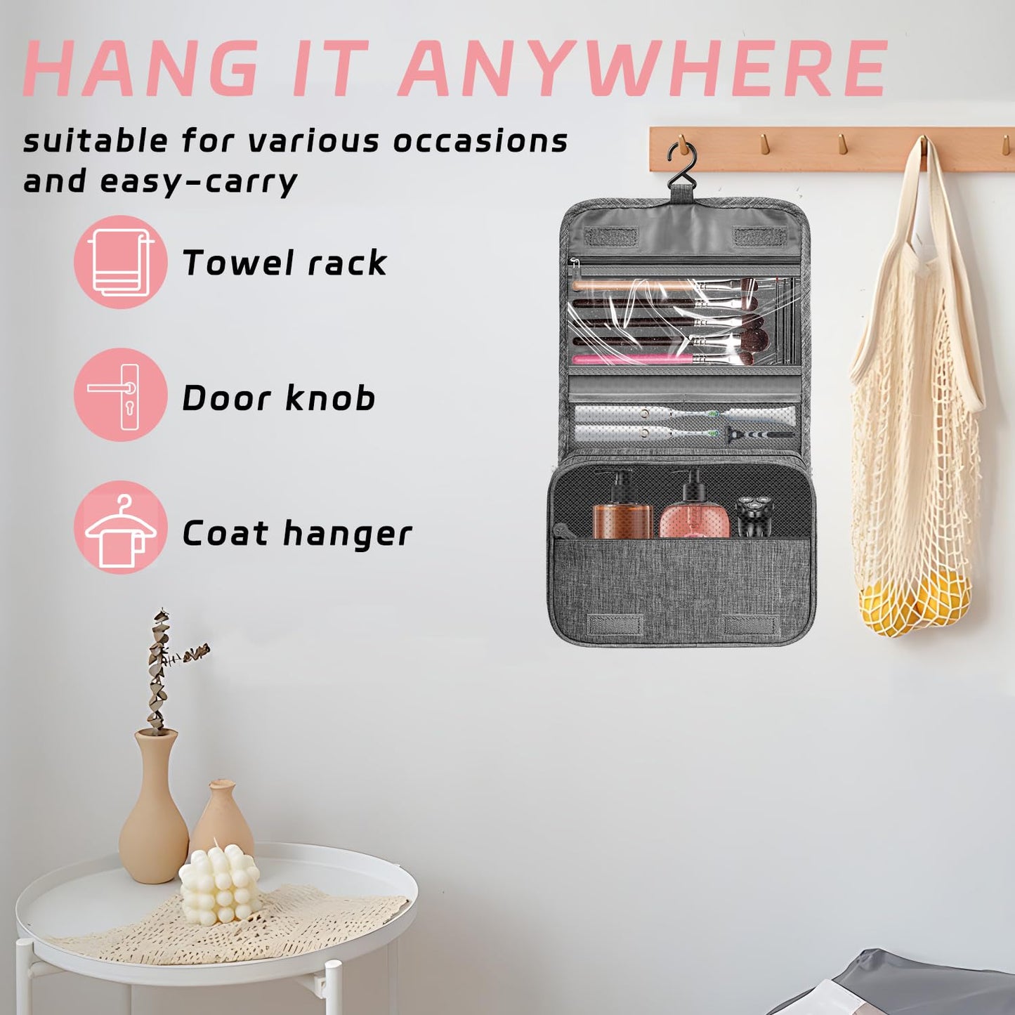 Toiletry Bag Travel Bag with Hanging Hook, Waterproof Shower Bathroom Hanging Toiletry Bag for Men