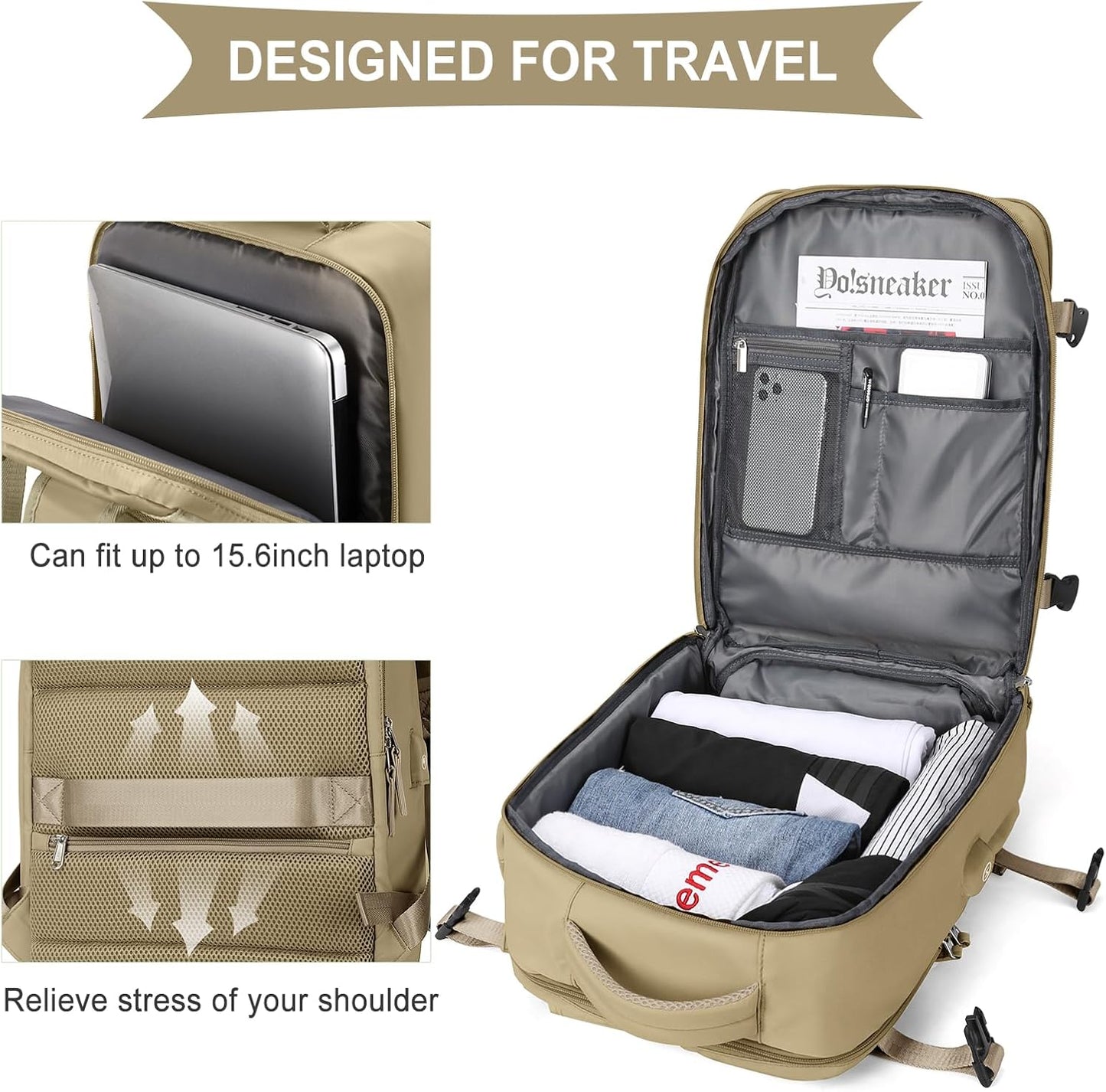 WONHOX Large Travel Backpack Carry on Flight Approved Laptop Work Business Backpack for Women Men