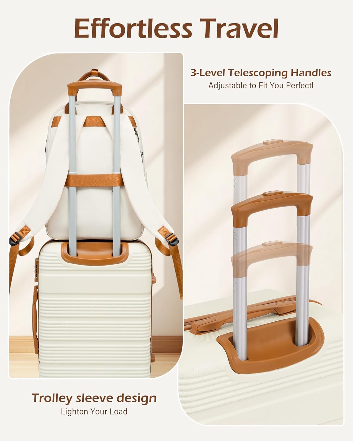 LONG VACATION 3 Piece Carry On Luggage Set with Backpack, 20 Inch Carry Suitcase with Spinner Wheels, ABS+PC Hardshell Suitcase set with TSA Lock & YKK Zipper