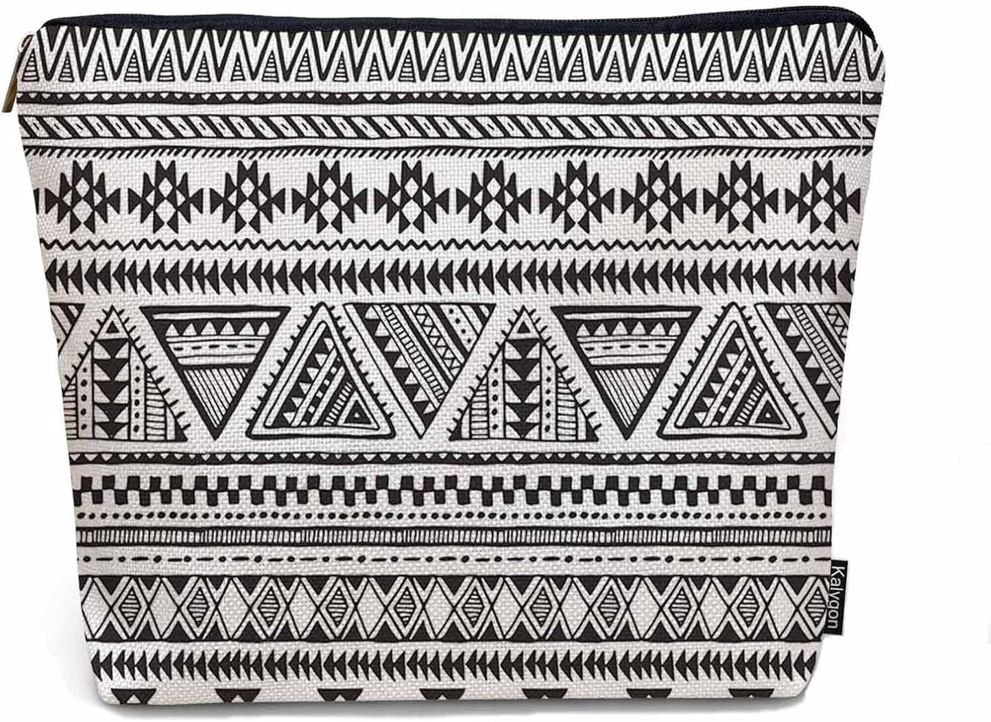 African Aztec Makeup Bags Makeup Organizer, Navajo Style Geometric Triangle Stripes Flax Toiletry Bags Travel Cosmetic Bag Makeup Purse Pouch Skincare Bag Wallet Bags For Women Black White