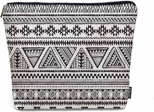 African Aztec Makeup Bags Makeup Organizer, Navajo Style Geometric Triangle Stripes Flax Toiletry Bags Travel Cosmetic Bag Makeup Purse Pouch Skincare Bag Wallet Bags For Women Black White