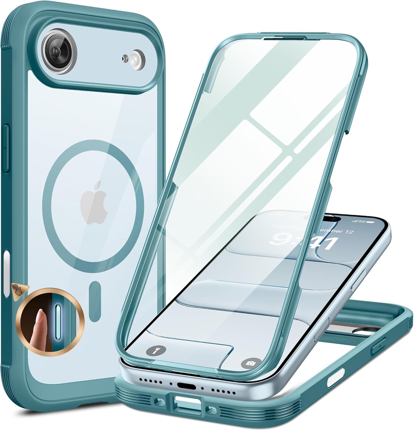 Miracase Magnetic for iPhone Air Case 6.5" [Compatible with MagSafe] Full-Body Phone Case with Built-in Glass Screen Protector & Camera Control,Drop Proof iPhone 17 Air Case Cover, Green