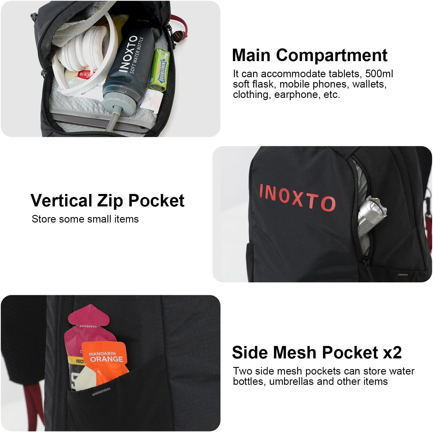 Crossbody Sling Bag for Men Women,Sling Backpack Shoulder Chest Bag Daypack with 500ML Soft Flask for Hiking Travel (Black With 500ML)