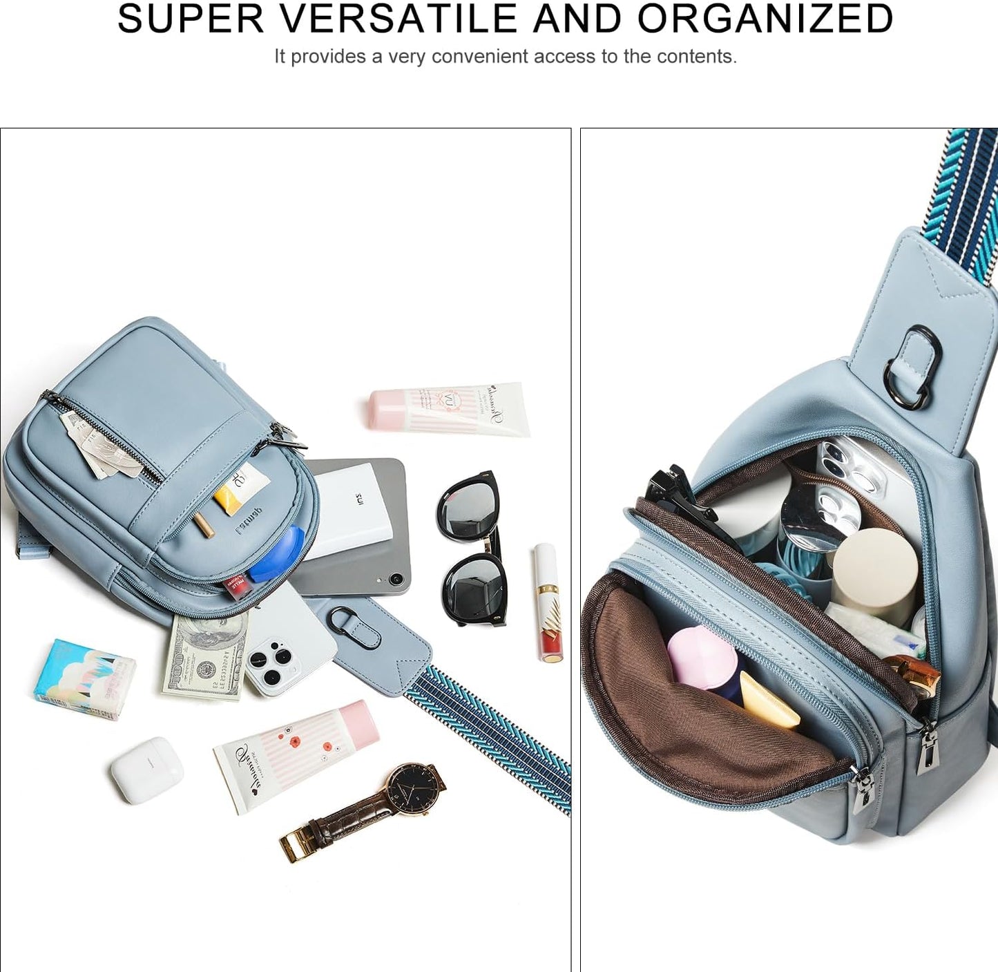 7L Sling Bag For Women Men Backpack Fanny Pack Crossbody Chest Travel Shoulder Belt Bags Purse Handbag PU Leather