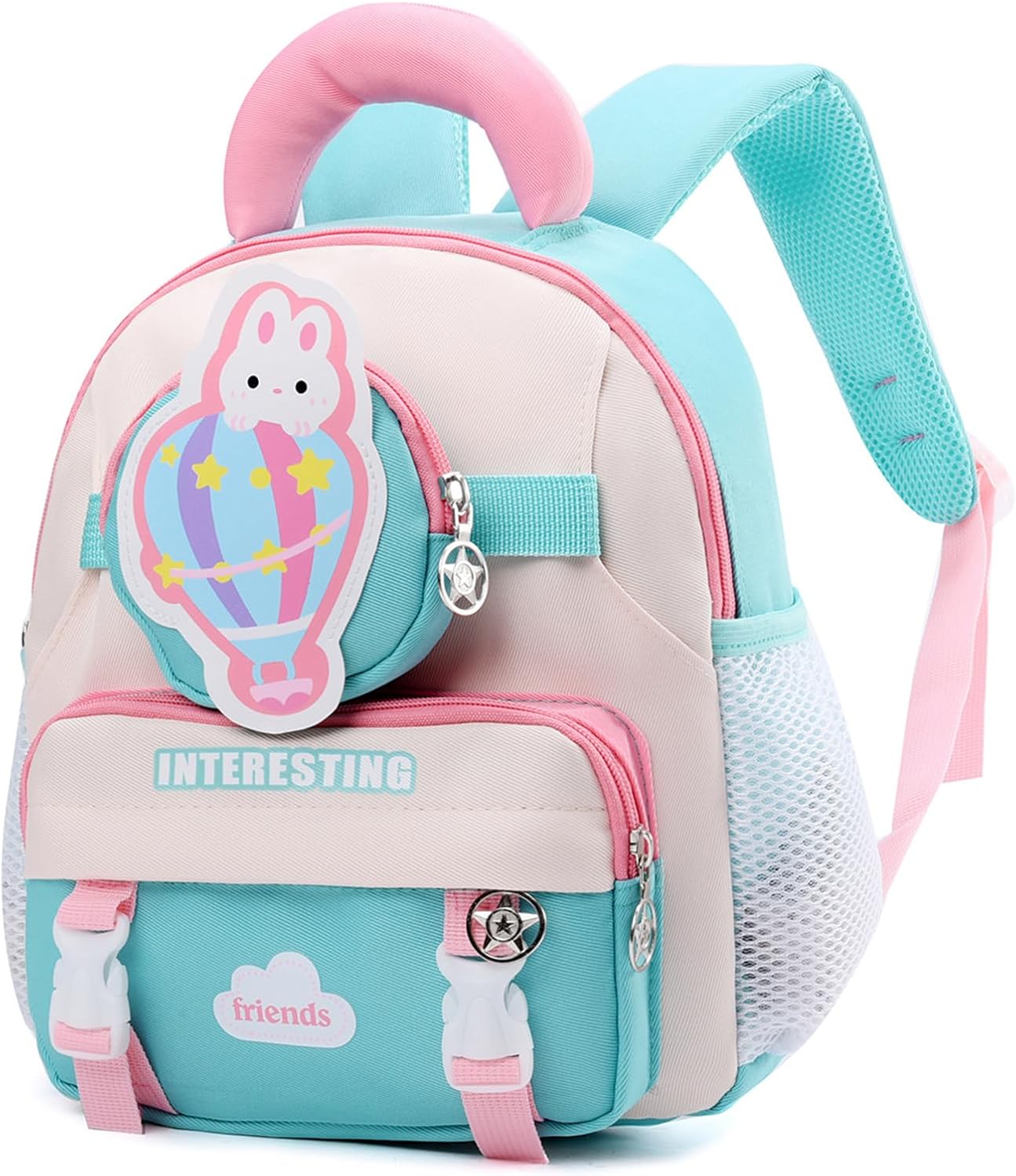 Toddler Backpack for Girls Preschool Kindergarten Backpack age 3-4 12in mini Cute Kids Bags with Detachable Waist Bag, Pink and Mint Green
