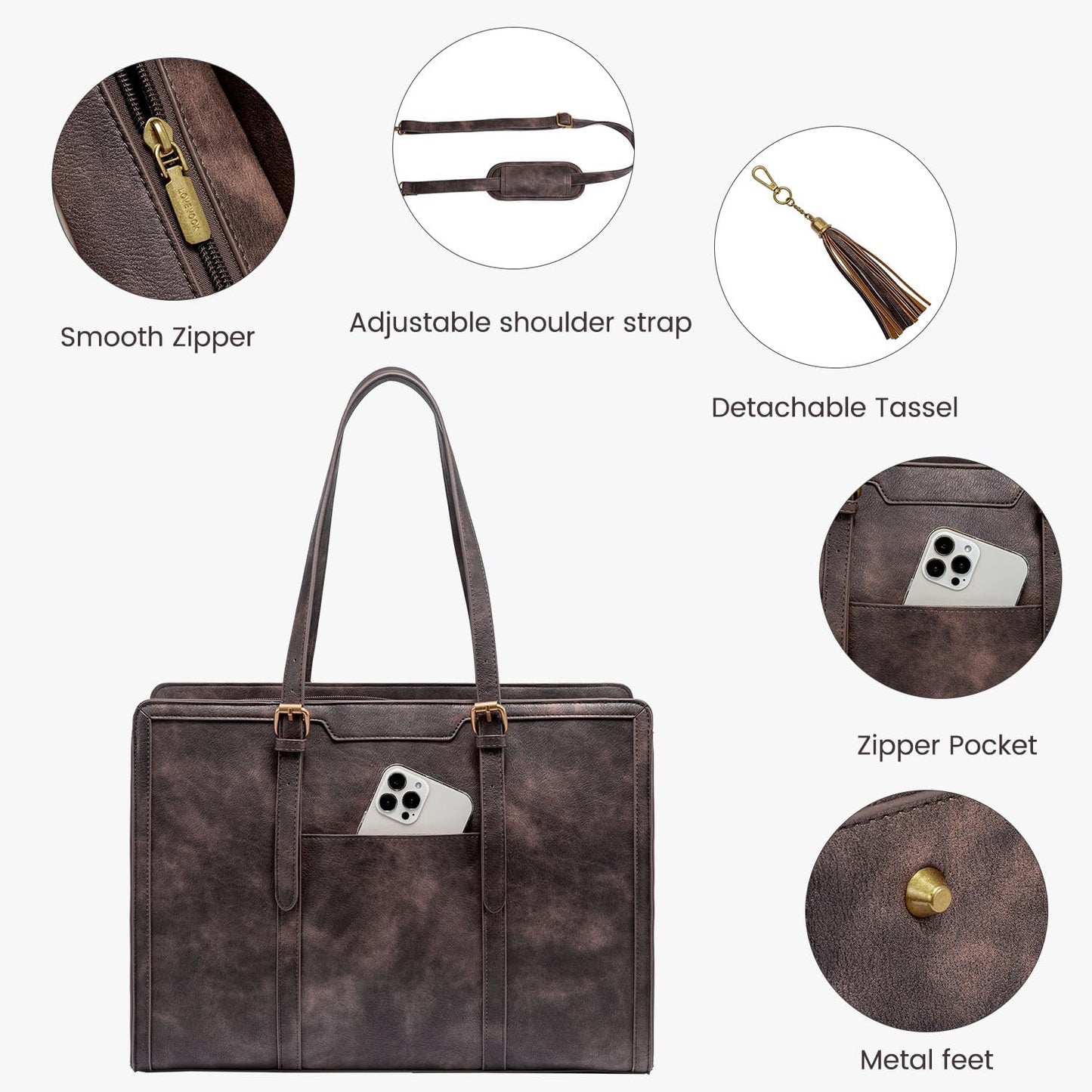 LOVEVOOK Laptop Bag for Women Vintage Leather Laptop Tote 15.6 inch Large Capacity Computer bag with Clutch Purse for Work