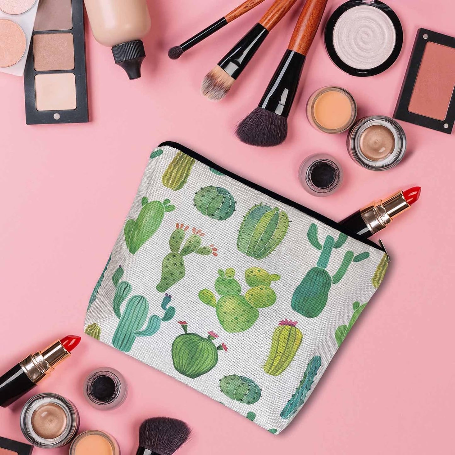 Cactus Makeup Bag For Women, Adorable Cosmetic Bag Makeup Bags, Tropical Succulent Cactus Cacti Green Zipper Bag Travel Bags Toiletry Organizers Pouch Bags Washing Bags For Gym Bathroom