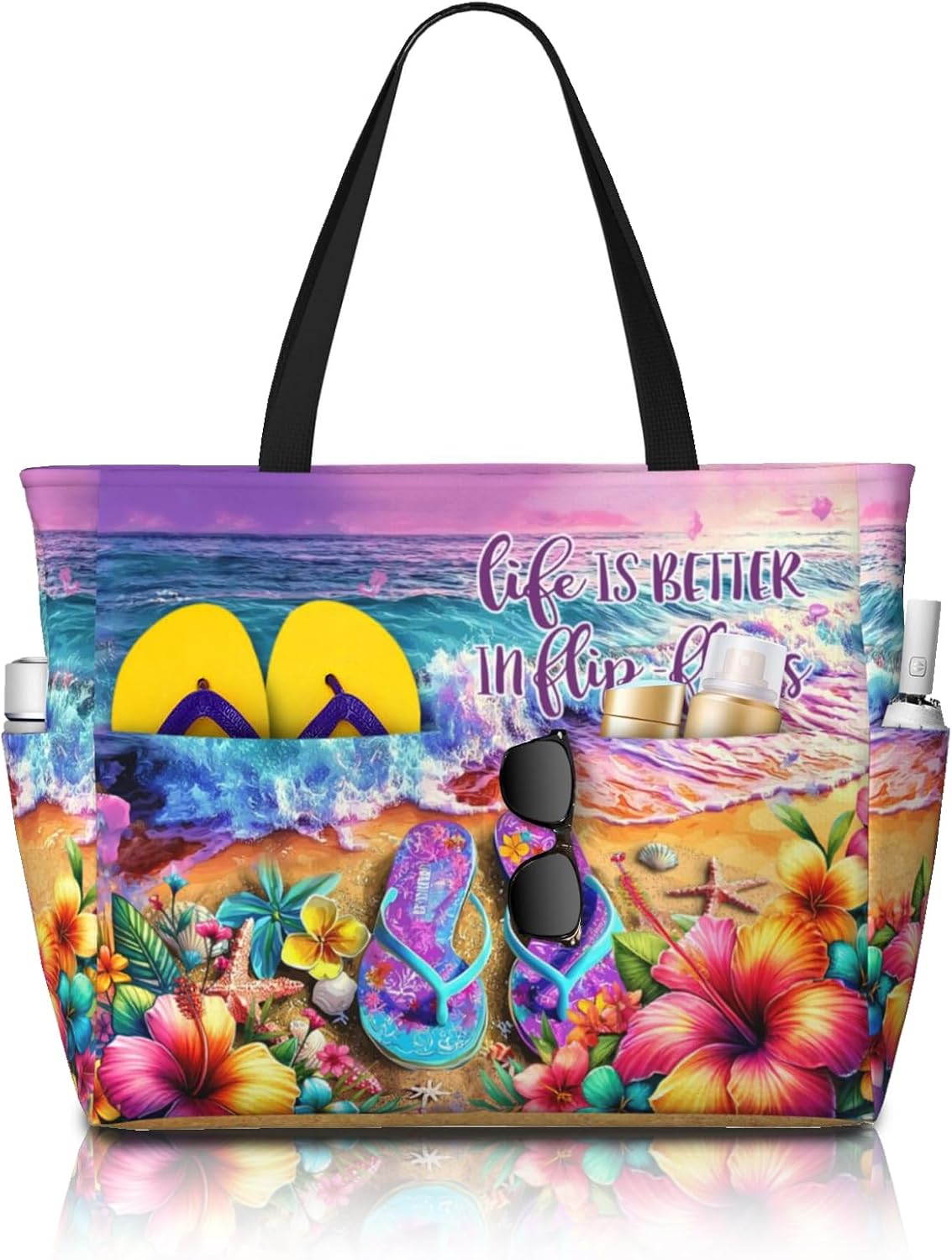Large Beach Tote Bag Beach Bag Waterproof Sandproof Lightweight Women Tote