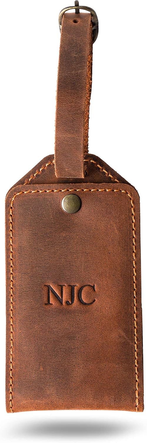 PEGAI Personalized Leather Luggage Tags for Suitcases | Handmade Travel Essentials Luggage Tag- Secure With Snap Closure and Easy Attachment to Suitcase, Travel Backpack, Handbag | Bond (Mahogany)
