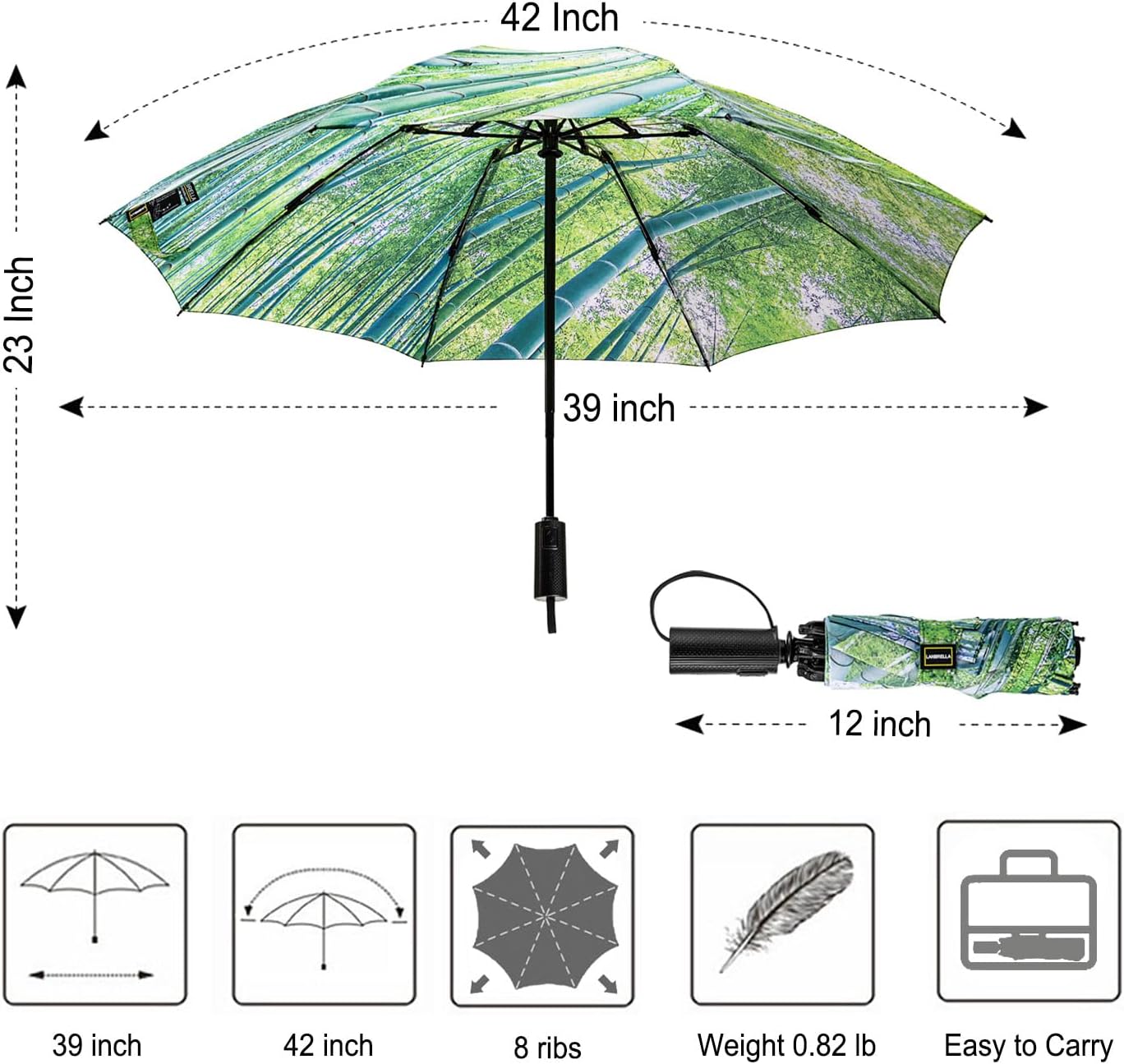 LANBRELLA Compact Reverse Folding Umbrella Auto Windproof Travel Umbrella