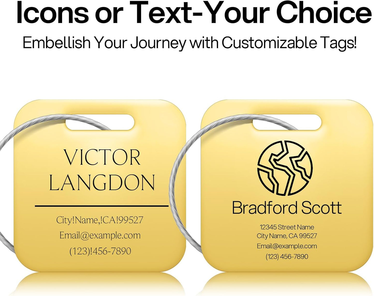Initial Personalized Luggage Tags for Suitcases - Laser Engraved Stainless Steel Custom Name ID Tag for Backpack and Bag Kids, Women - Metal Baggage Tags Travel Essentials Accessories(Square-Gold)