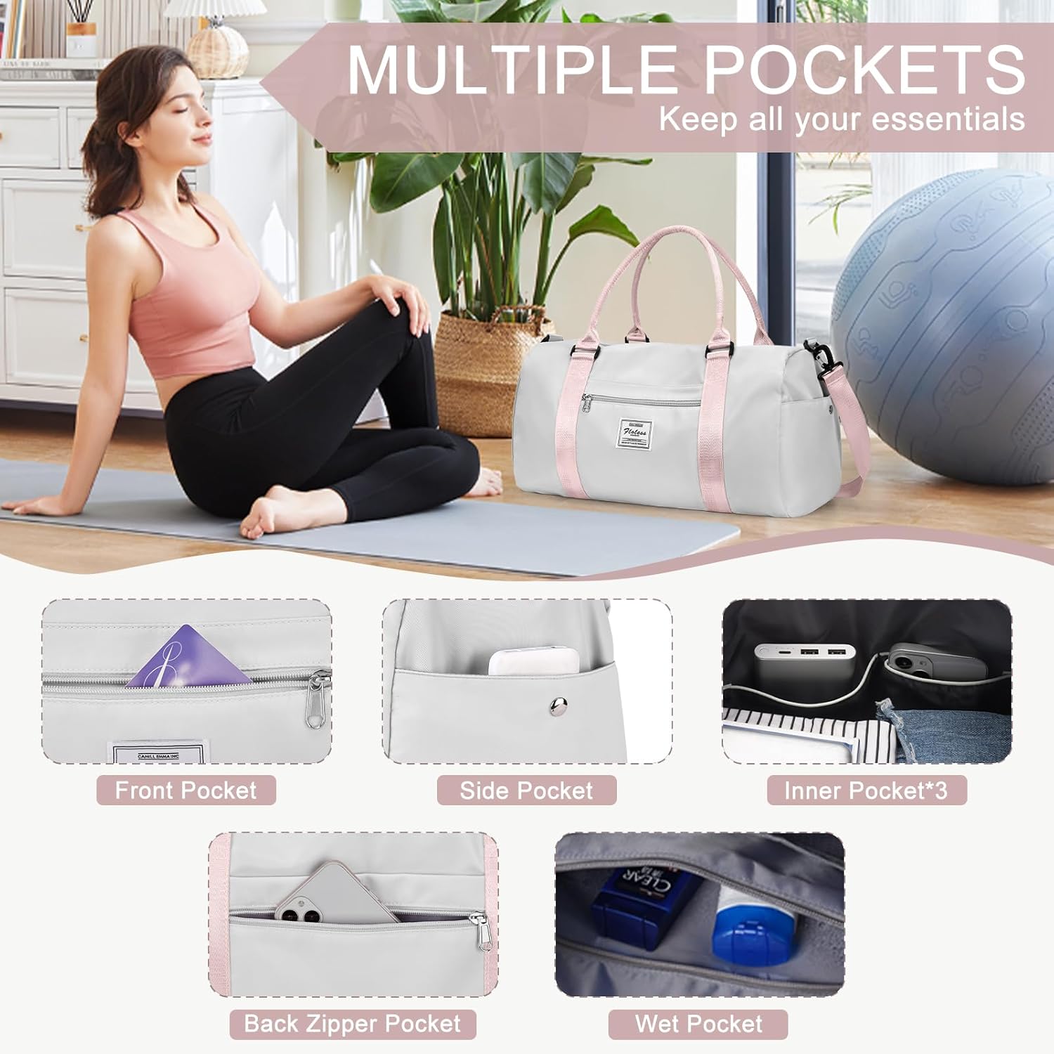 Gym Bag for Women with Shoes Compartment Small Duffel Bag Sport bag with Toiletry Bag Overnight