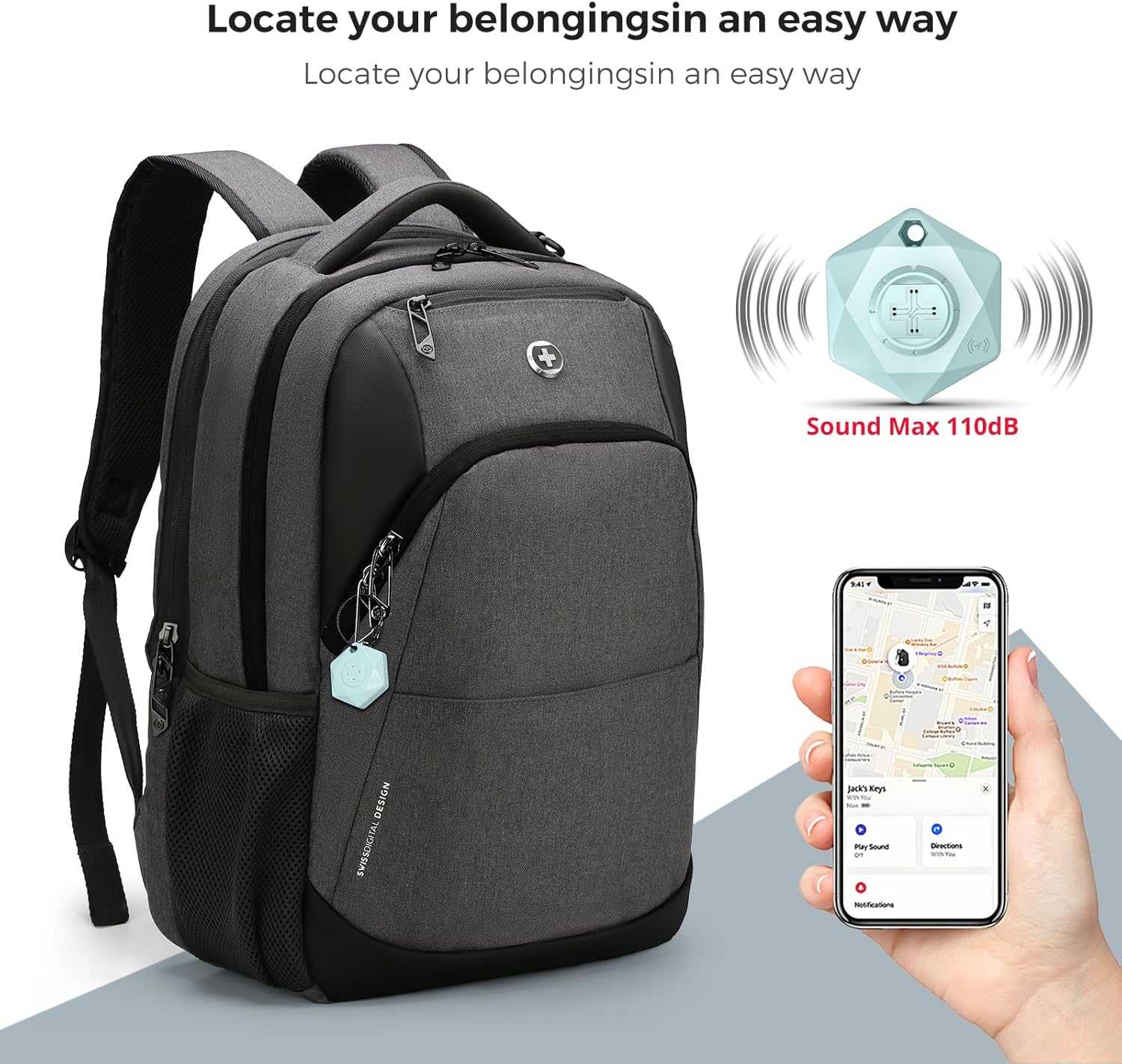 Swissdigital Design Business Laptop Backpack, College Laptops Backpack with USB Charging Port for