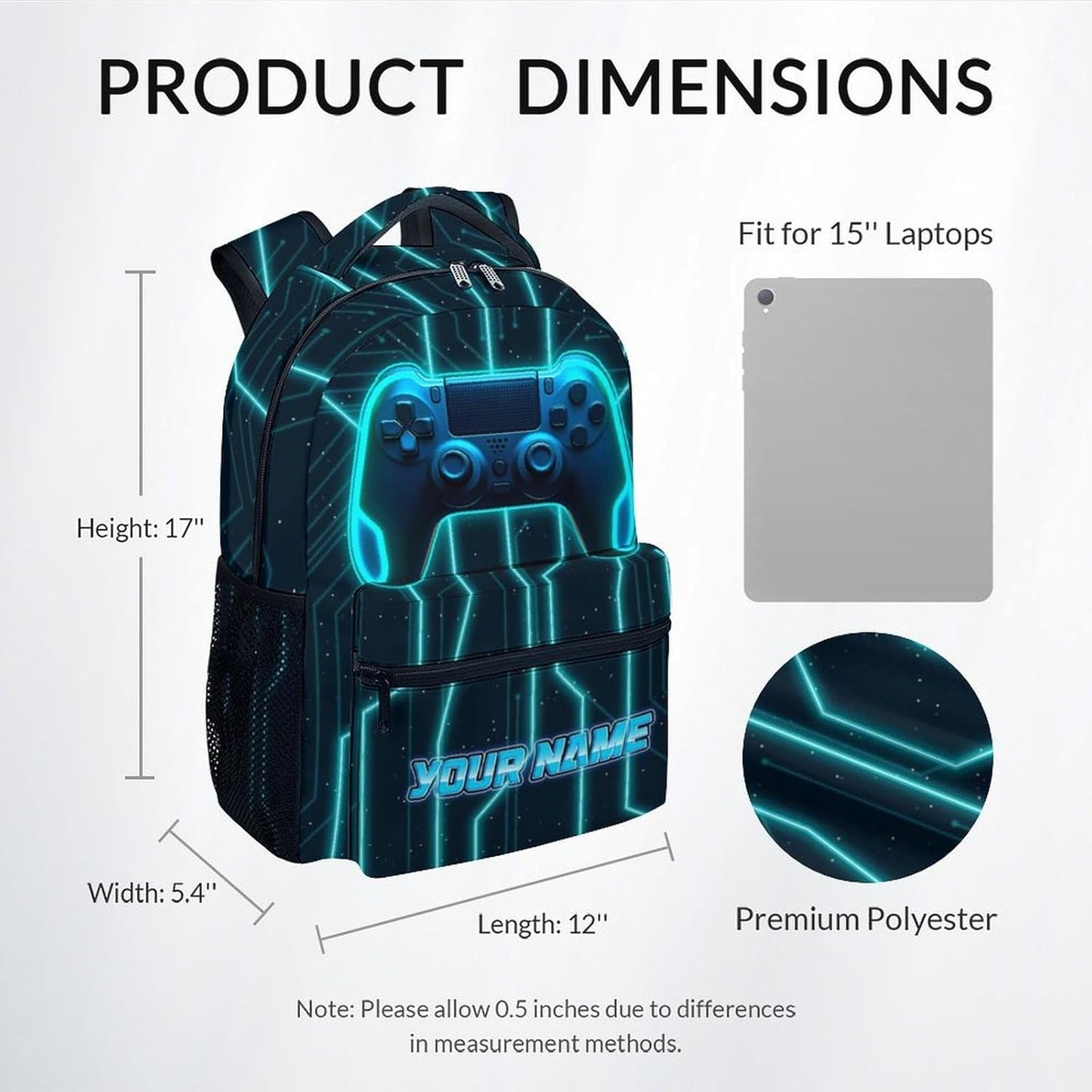 Mercuryelf Boys Bag for School - Personalized Cool Gamer Kid Backpack for School, Travel - 17 Inch Gaming Bookbag for Teens