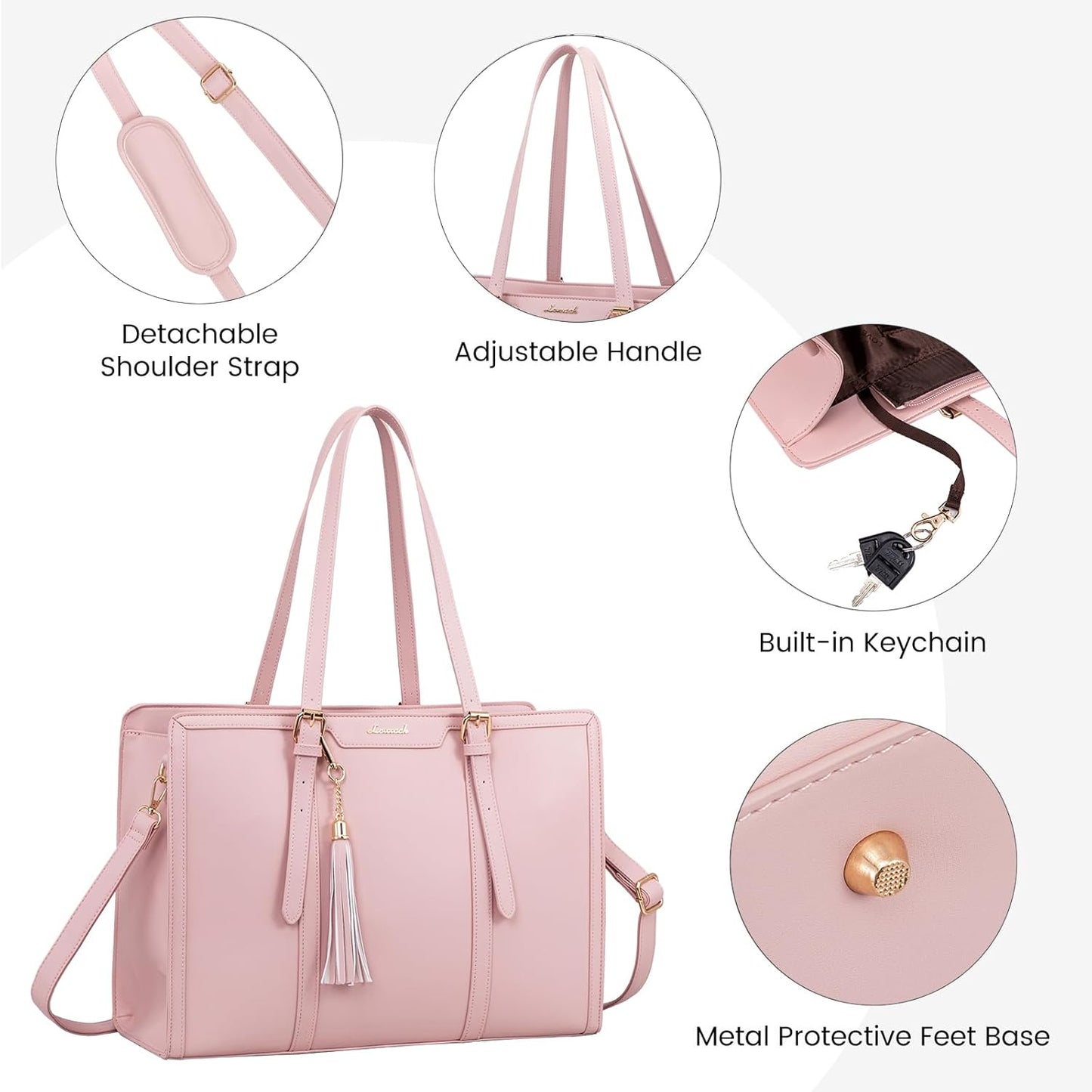 LOVEVOOK Laptop Bag for Women - 15.6 inch Lightweight PU Laptop Tote, Large Capacity Computer Bag