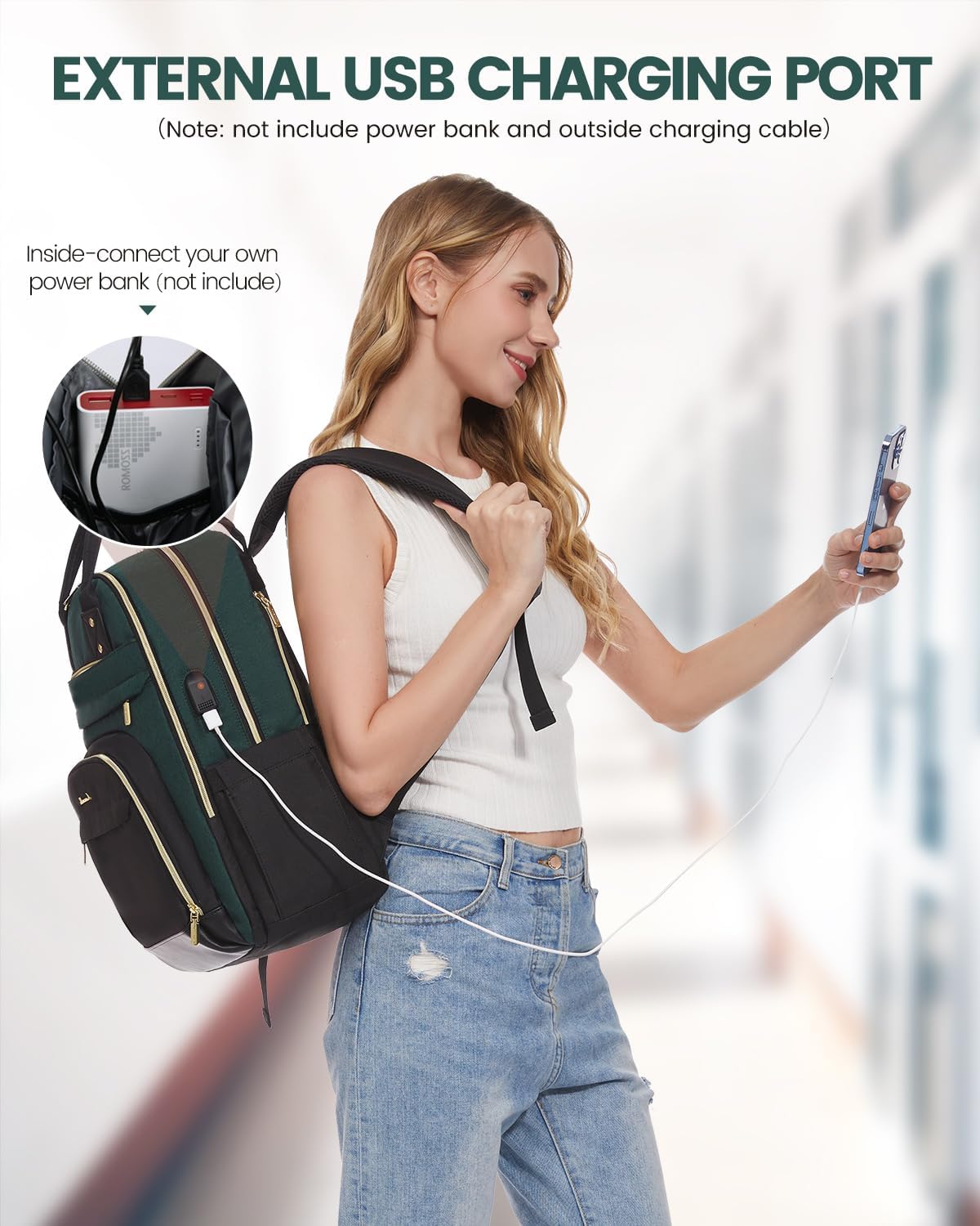 LOVEVOOK Backpack for Women,Laptop Backpack Women,Fits 17 Inch Laptop Bag,School Backpacks,Fashion Travel Work Anti-theft Bag,Waterproof Business Computer College Backpack Purse,Dark green-Black