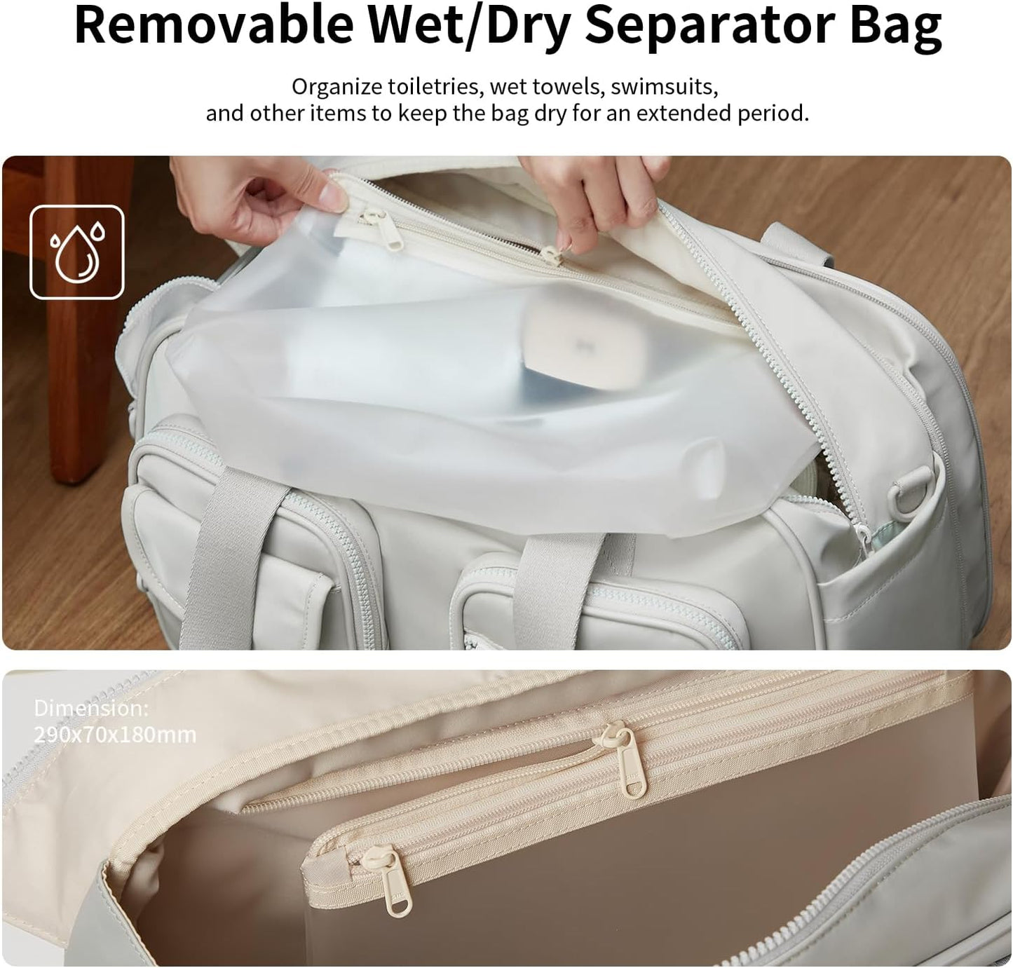 Aji Expandable Travel Duffel Bag, Duffle Bag for Travel with Wet Pocket, Carry on Weekender Bags for Men Women, Water Resistant Gym Duffel Bag Sport Bag (Gray)