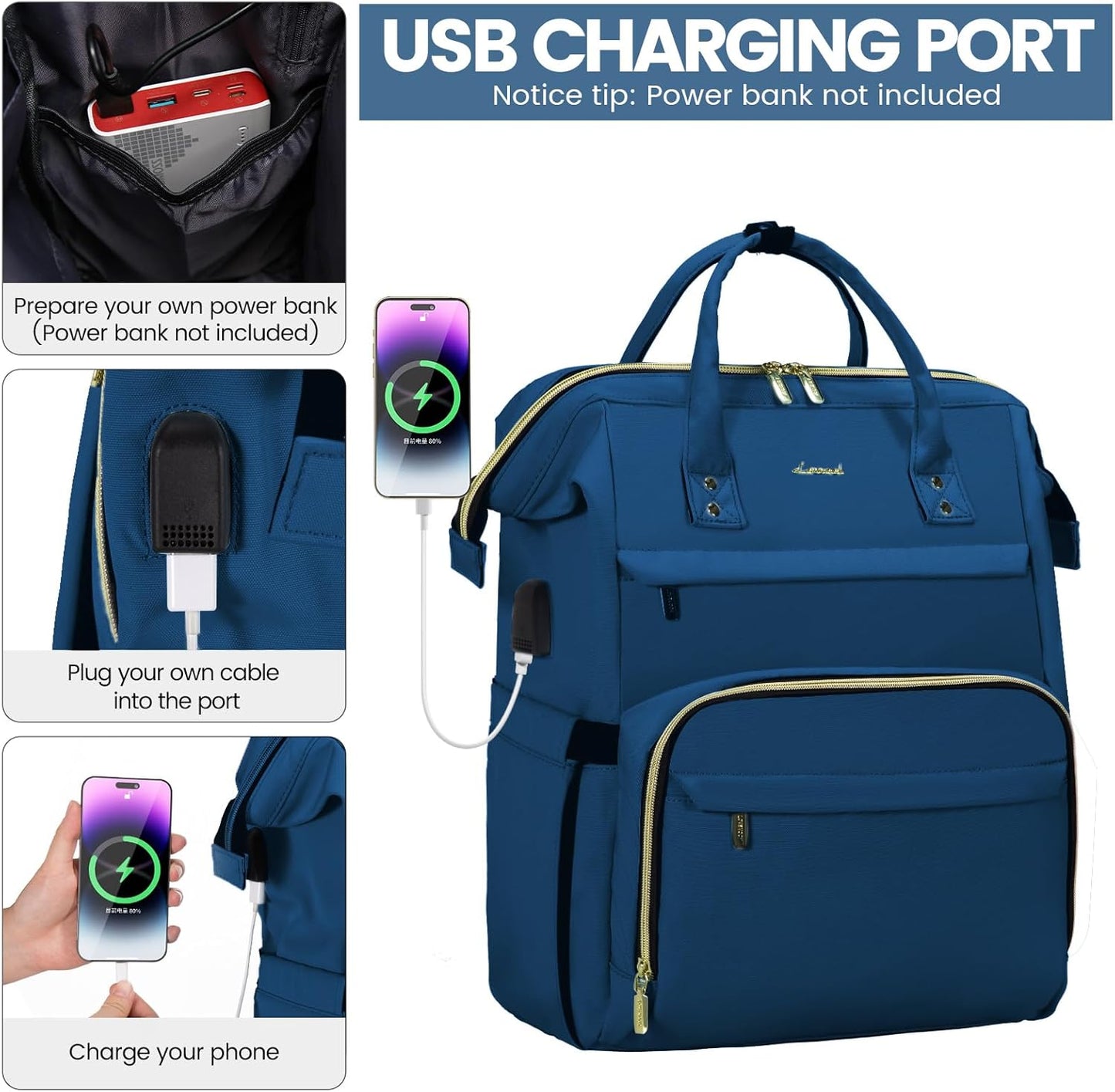 LOVEVOOK Laptop Backpack for Women,18 Inch Professional Womens Travel Backpack Purse Computer Laptop Bag Nurse Teacher Backpack,Waterproof College Work Bags Carry on Back Pack with USB Port,Royal Blue