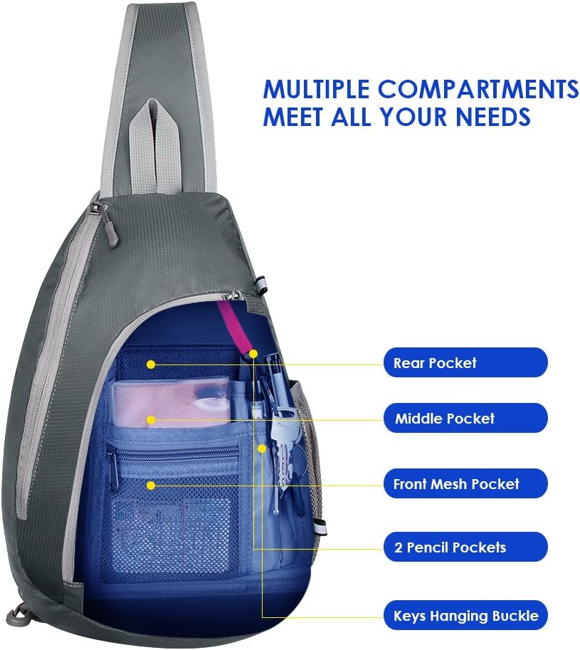 WATERFLY Crossbody Sling Bag Small Water Resistant Backpack Lightweight Shoulder Chest Daypack for Men Women Hiking Travel