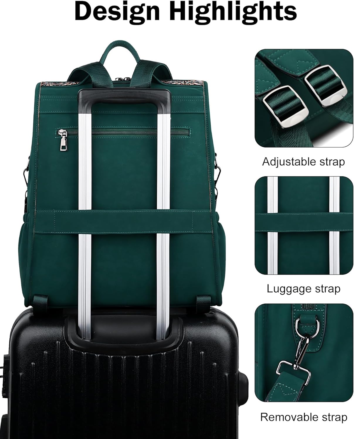 FADEON Leather Laptop Backpack for Women, Designer Ladies Work Travel Computer Backpack with Laptop Compartment Suede Green